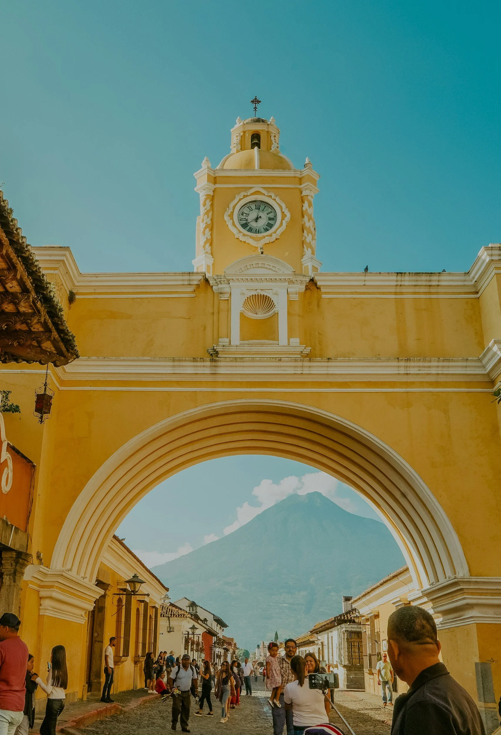 The famous yellow arch in Antigua, one of the best places to visit in Guatemala