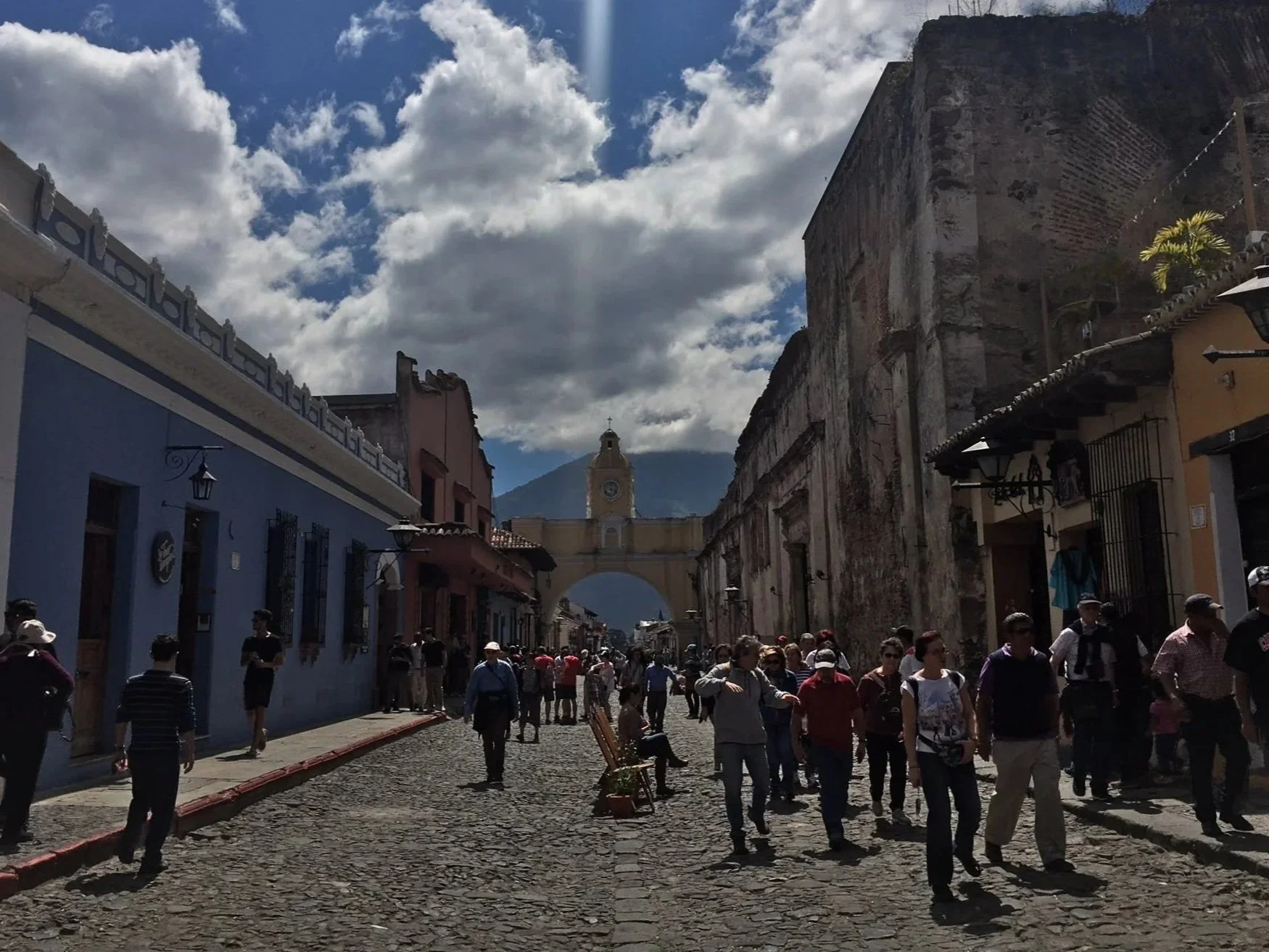 Downtown Antigua on a sunny day with warm Guatemala weather