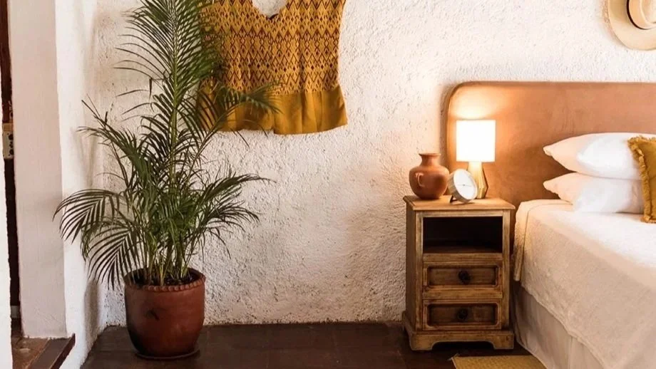 The modern decor of a guest room at the Cacao Boutique Hotels Antigua, Guatemala