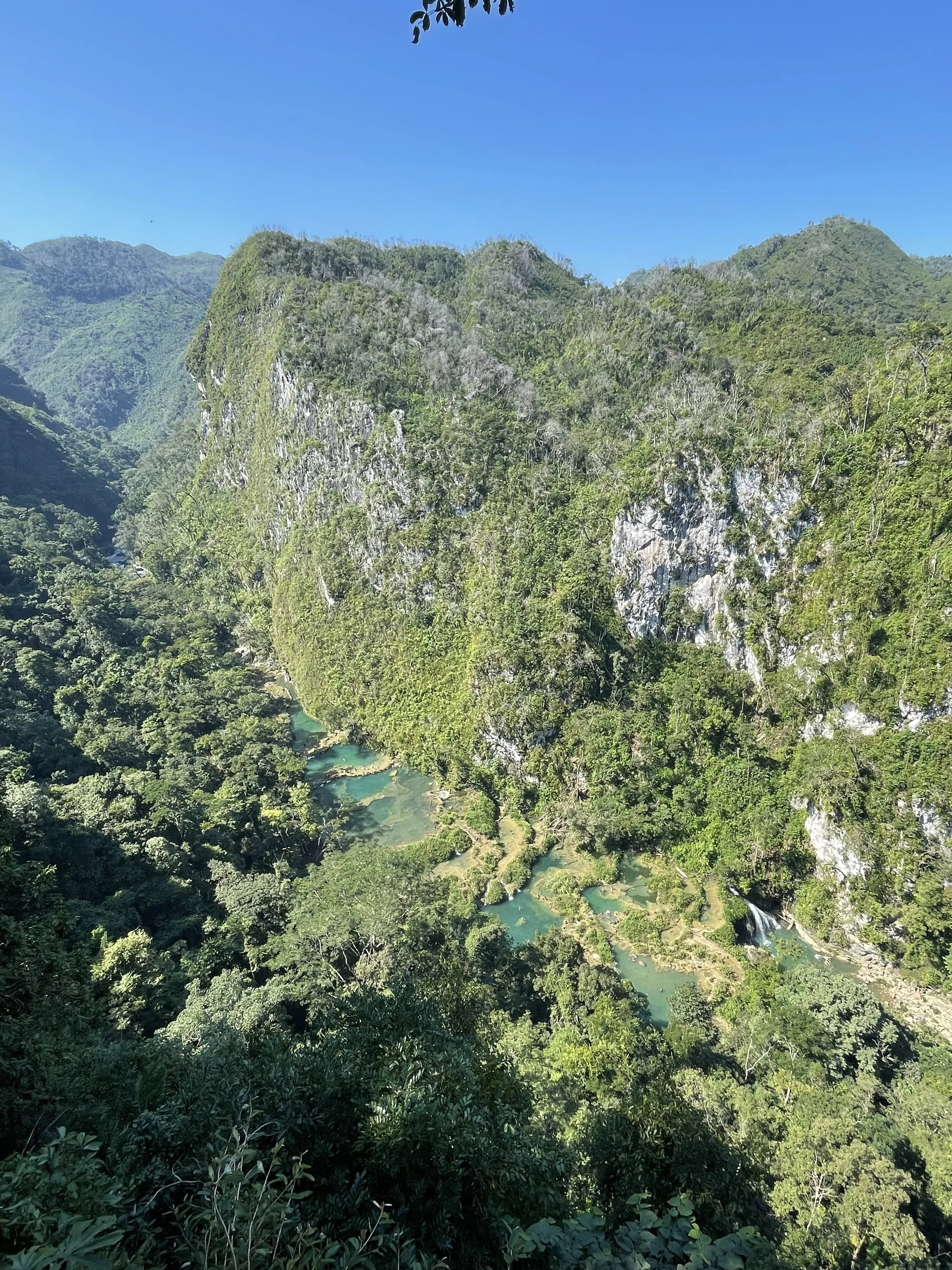 Semuc Champey from above, a series of turquoise pools in a river that's surrounded by nature