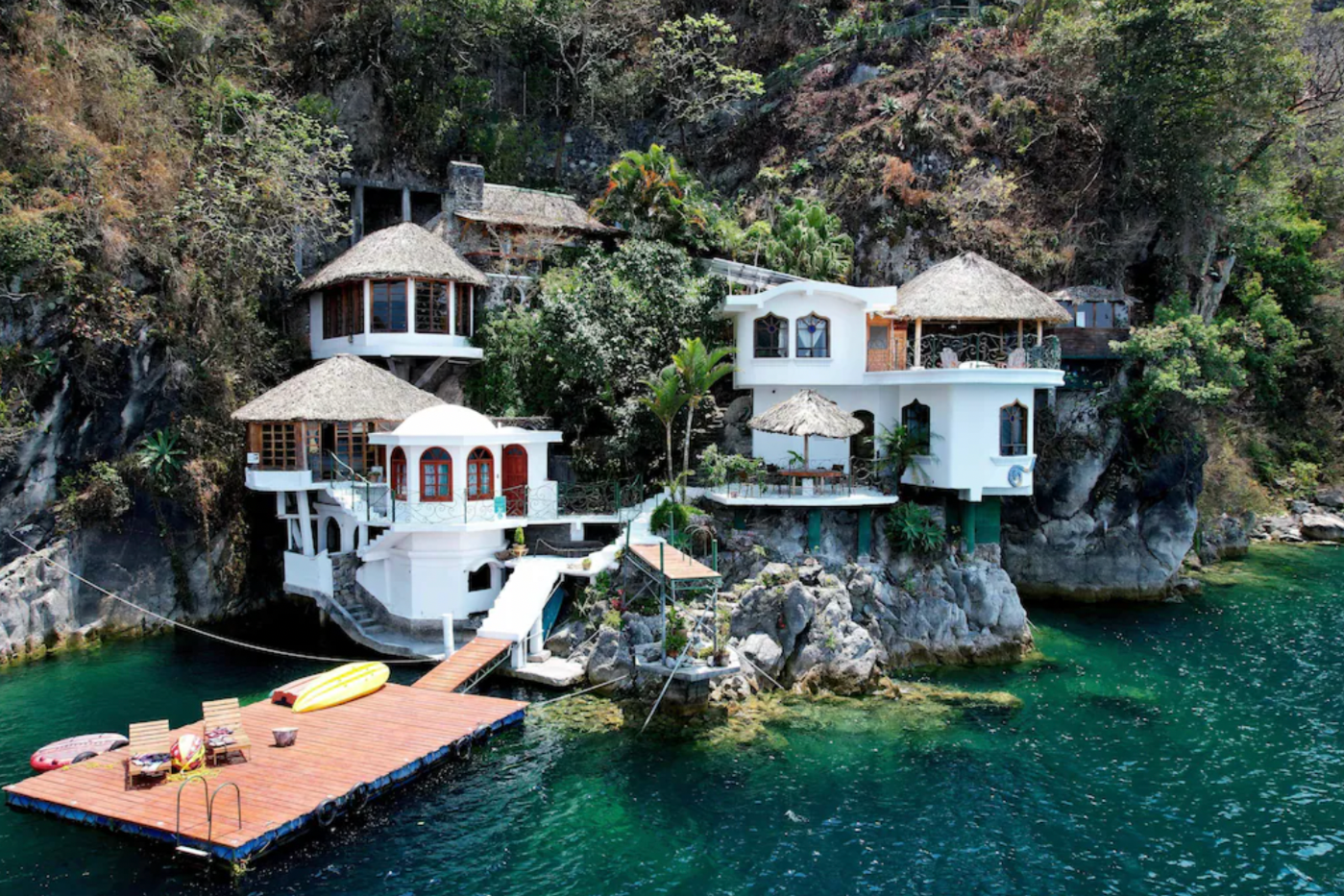 The Kaalpul Atitlan eco hotel is tucked into the side of the mountain as one of the most picturesque Lake Atitlan Hotels