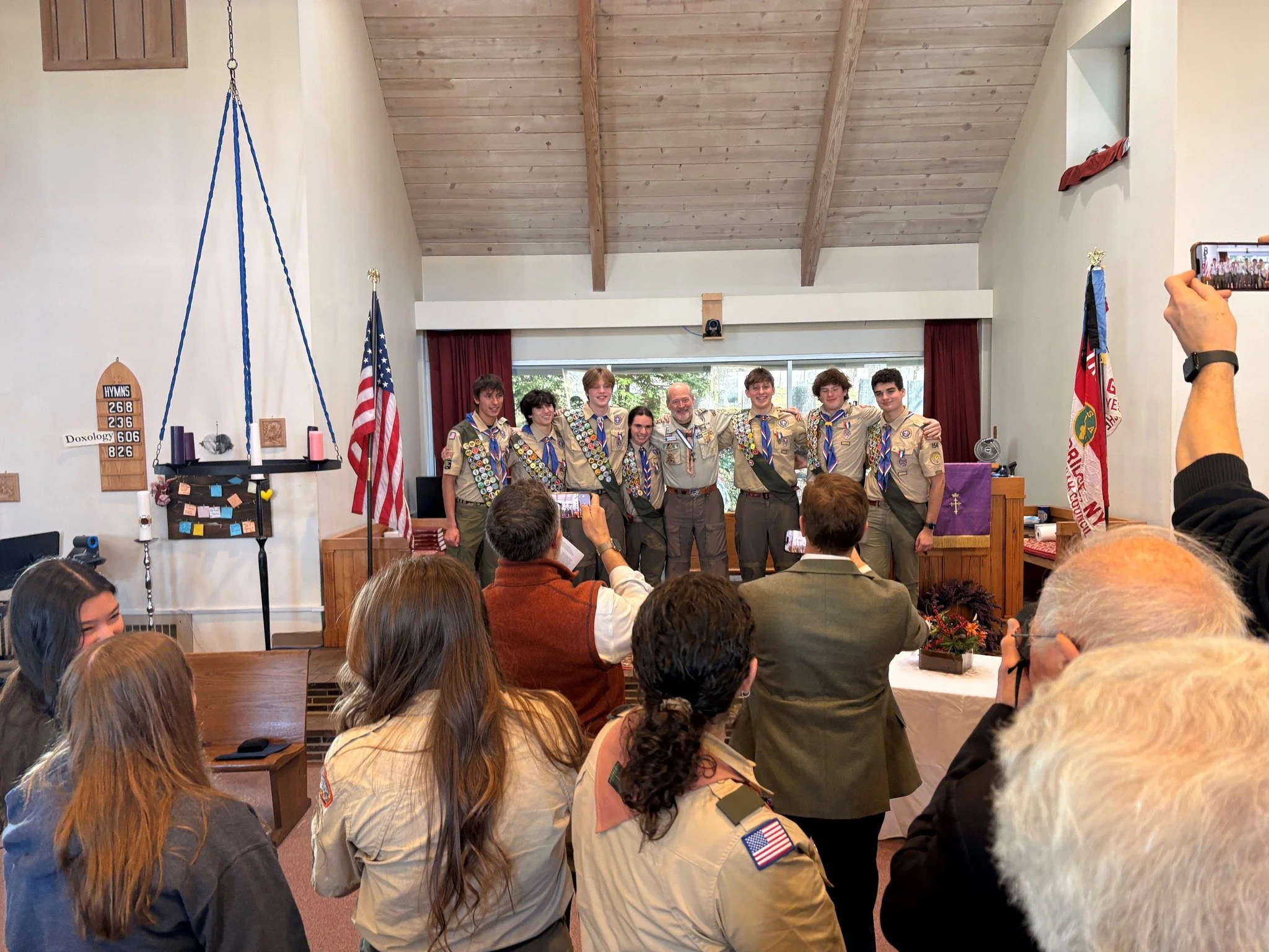 On Saturday, I was pleased to join a crowded room of well-wishers to congratulate Scout Troop 154's newest Eagle Scouts:  Henry Dauterman, Marc Desforges, Daniel Gomes, Lucas Oyen, James Ronan, Calvin Wein and Denis Zapson. This was the first Eagle C