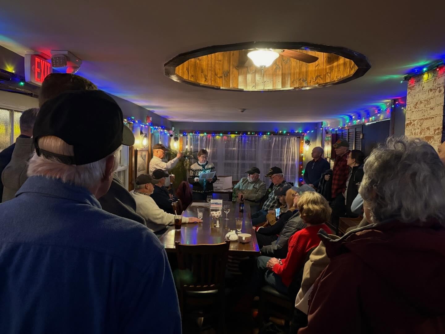 The weather could not keep a packed house of Veterans and supporters away from The Horse and Hound last night. There, the Lewisboro Town Historian gave a fabulous talk about Lewisboro&rsquo;s Veterans, complete with photos, models, and news clippings