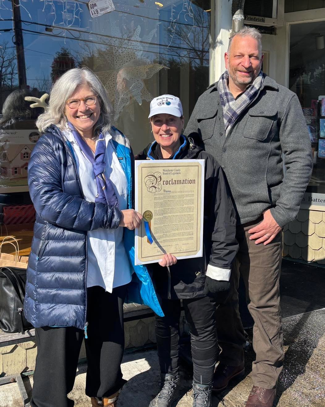 Yesterday, I had the opportunity to present community stalwarts Ilene and Eric Marcos with a proclamation for their service to our community. Together, the husband and wife team owned and managed the community icon, Bicycle World, in Mt. Kisco. Bicyc