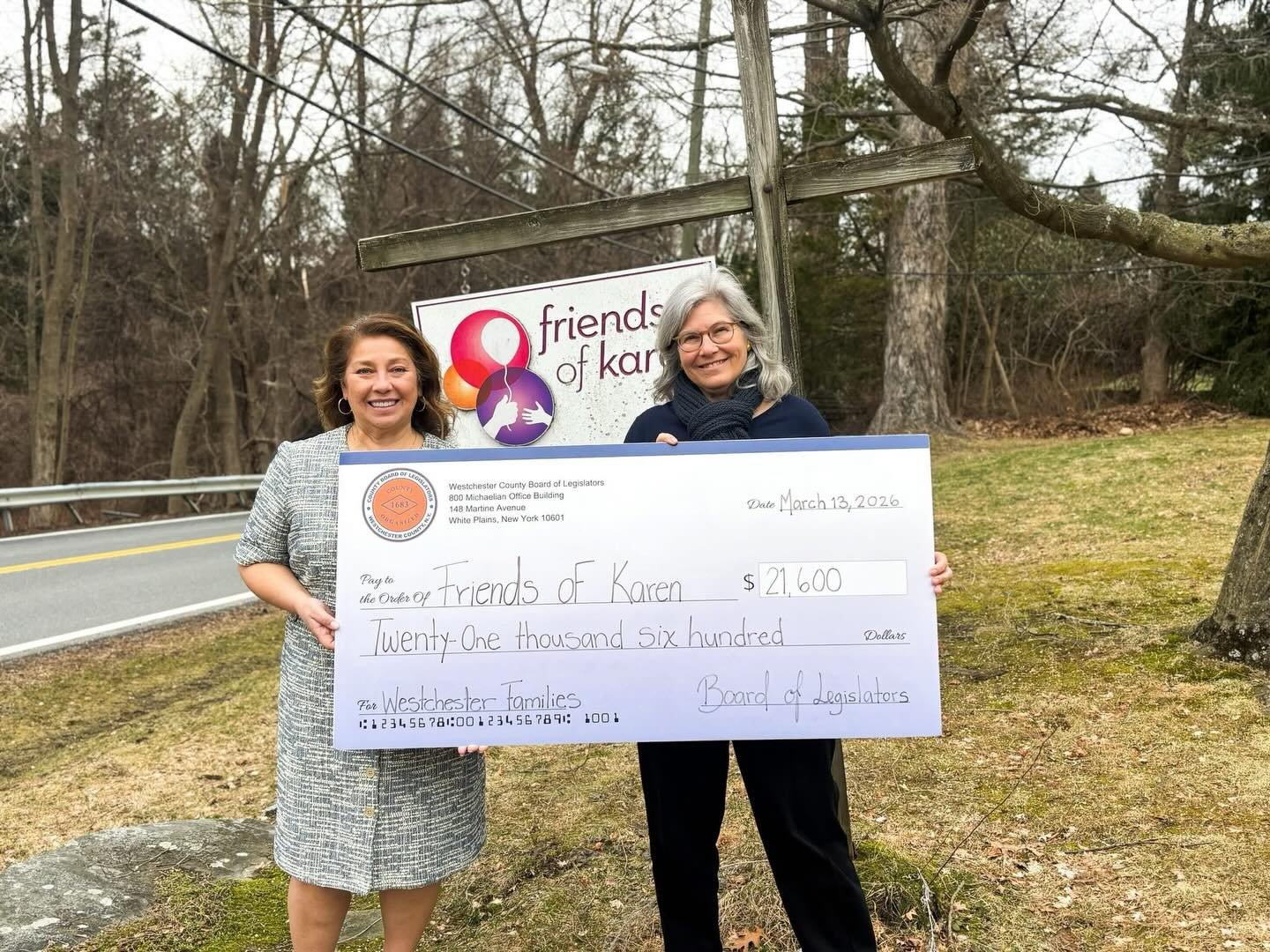 I was so happy to present a ceremonial big check to Friends of Karen Executive&rsquo;s new Director Stefanie Ortiz-Cidlik. This Board-approved County funding aids Westchester families facing life-threatening childhood illness. It has my extreme honor