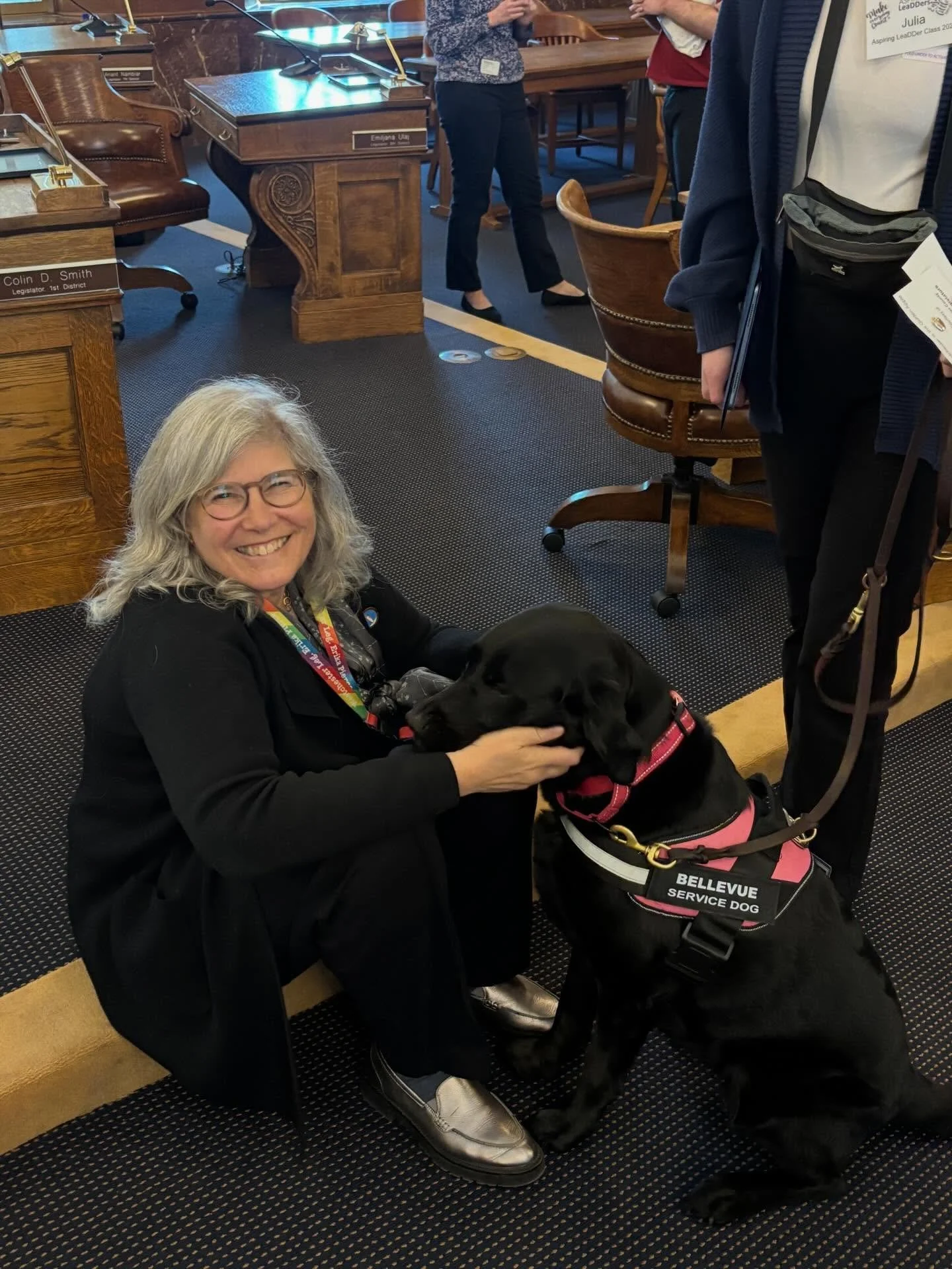 A busy week! Pictured: two important committee meetings, including one on the trafficking of juveniles in Westchester and immigration under fire; another picture from our fantastic mock legislature showing Bellevue, a service dog who was present to s