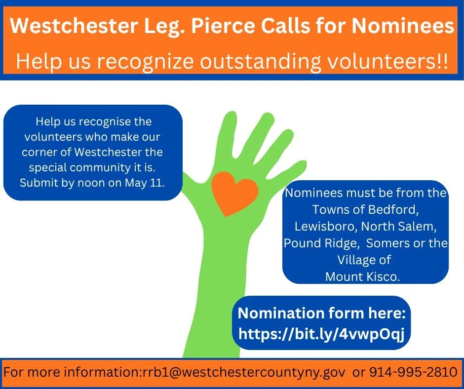 Back by popular demand, my office will be accepting nominations for Volunteer Awards again this year. Nominations are due by May 11 at 12pm. Non-profits or even neighbors can lift up the names of those good people in our towns who continuously show u