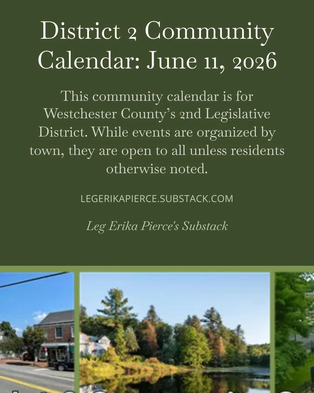 Our District 2 Community Calendar for the week is now live! Take a look and find some new adventures or informative events for the week ahead. #weschestercounty #community #justgetoutside #hiking #thearts 

https://open.substack.com/pub/legerikapierc