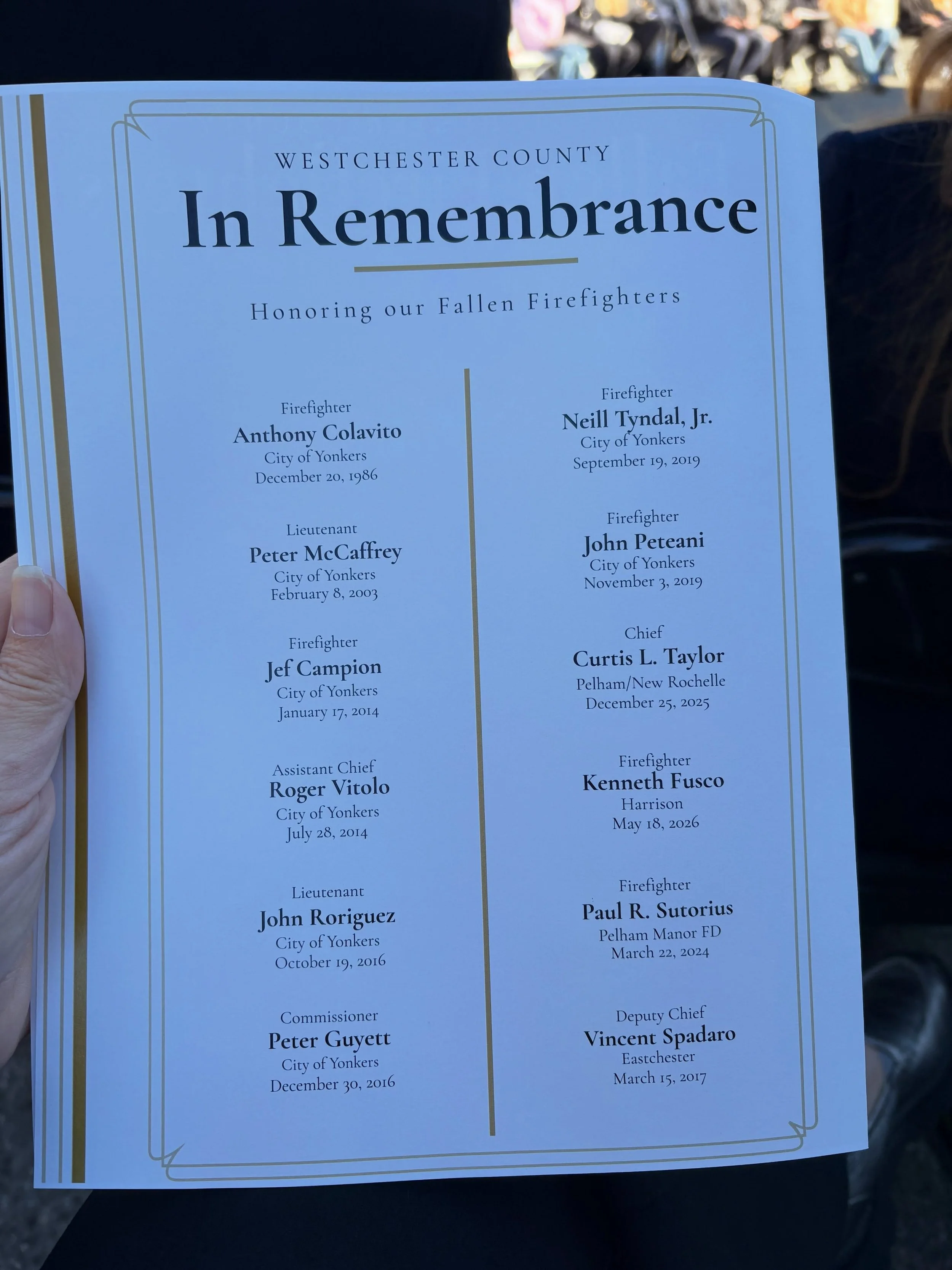 Last weekend, Westchester County&rsquo;s Emergency Services hosted  our county&rsquo;s annual Fallen Firefighter Memorial. 

This event is put together with the critical support of the Westchester County Fallen Firefighters Committee, Westchester Cou