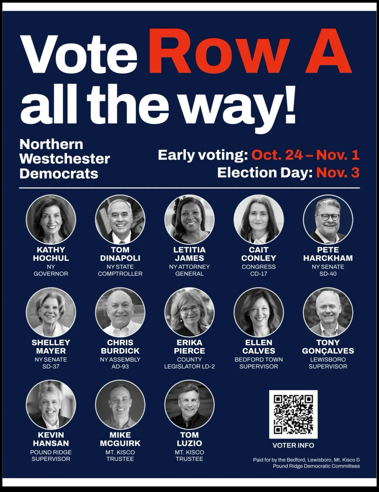 The time to vote is here! Northern Westchester Democrats ask you to Vote Row A All The Way!! @poundridgedemocrats @bedford_ny_dems @lewisborodems @mountkiscodemocrats