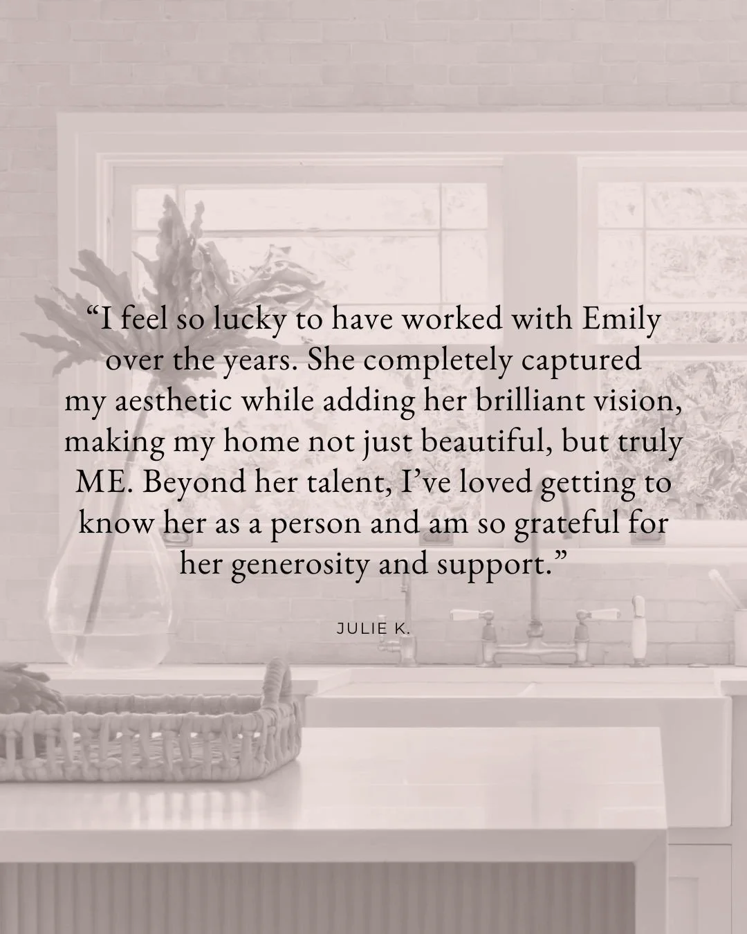 I&rsquo;m the lucky one to get to work with such amazing clients like Julie! I&rsquo;m honored by these kind words, and feel like the luckiest woman in the world because I get to do what I love every single day 🥰⁠
⁠
#EmilyLaMarqueDesign #womanownedb