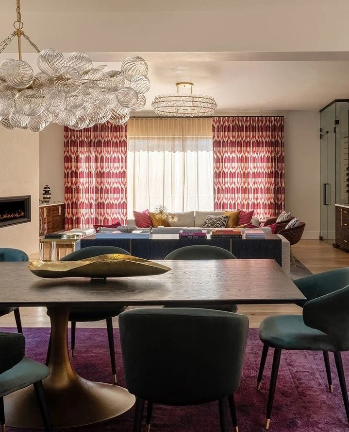 A little moody, a little glam, and a whole lot of personality ✨⁠
⁠
This space plays with rich color, layered textures, and statement lighting to create a room that feels both elevated and incredibly inviting. Proof that bold design can still feel war