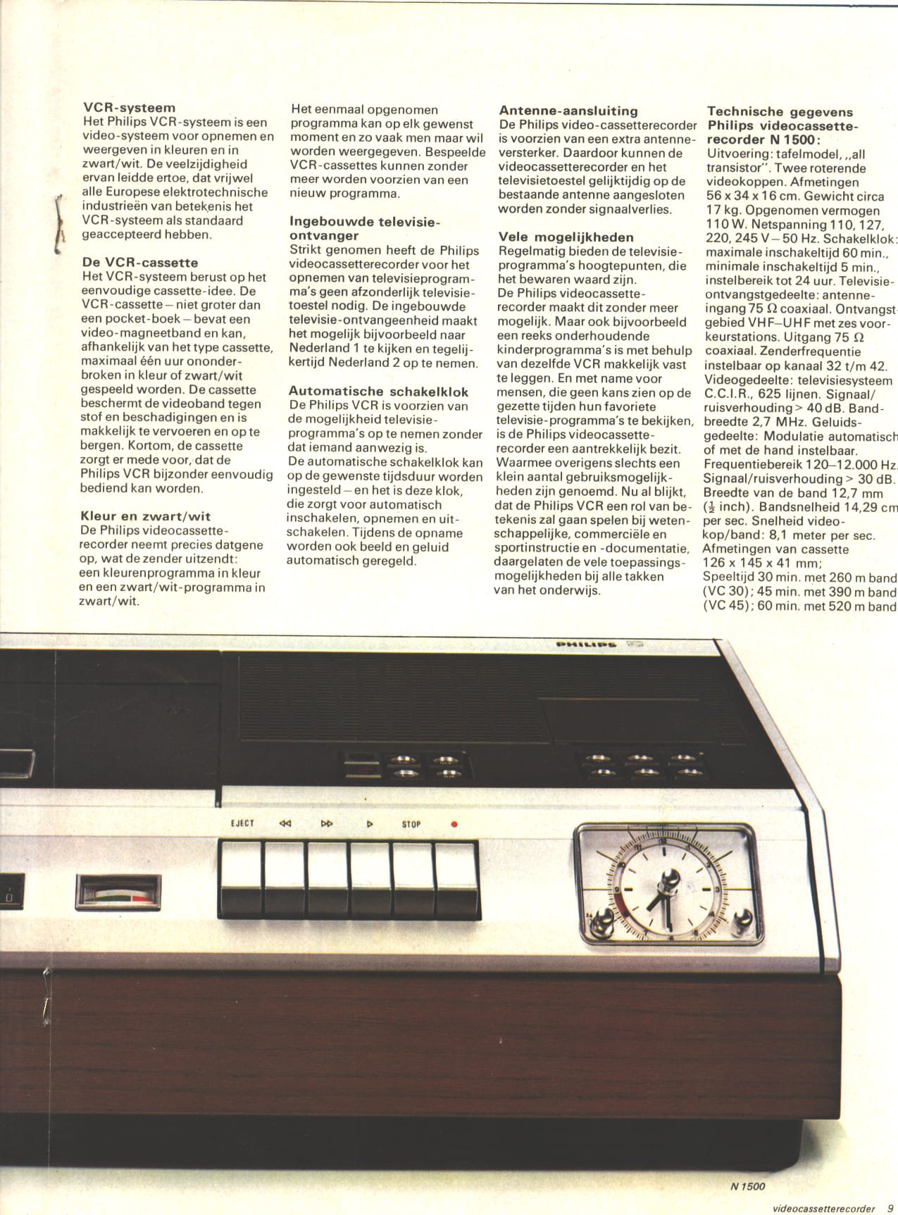 Philips N1500 1971 VCR videorecorder uit de brochure RECHTS