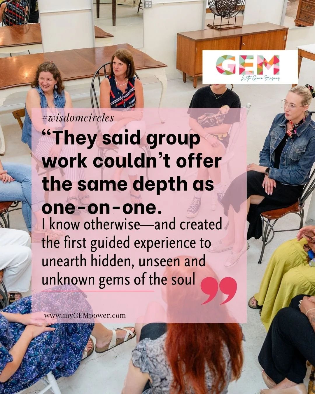 Women want to find peace and access universal wisdom. Women just like you and me.

In a group, sharing our stories, reflecting on questions - out loud and from our own life experience - we are helping each other become free. 

Sometimes awakening com