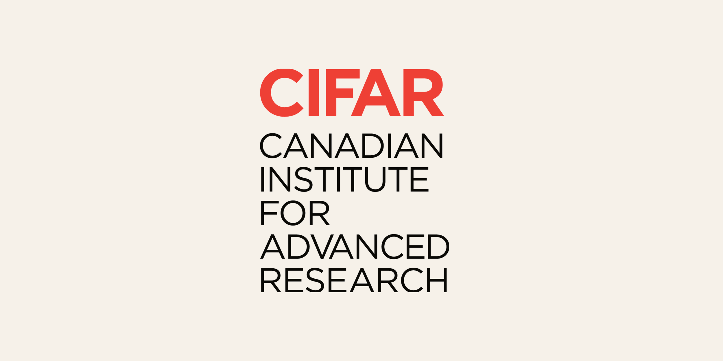 Logo of CIFAR, Canadian Institute for Advanced Research, with text in red and black on a white background.