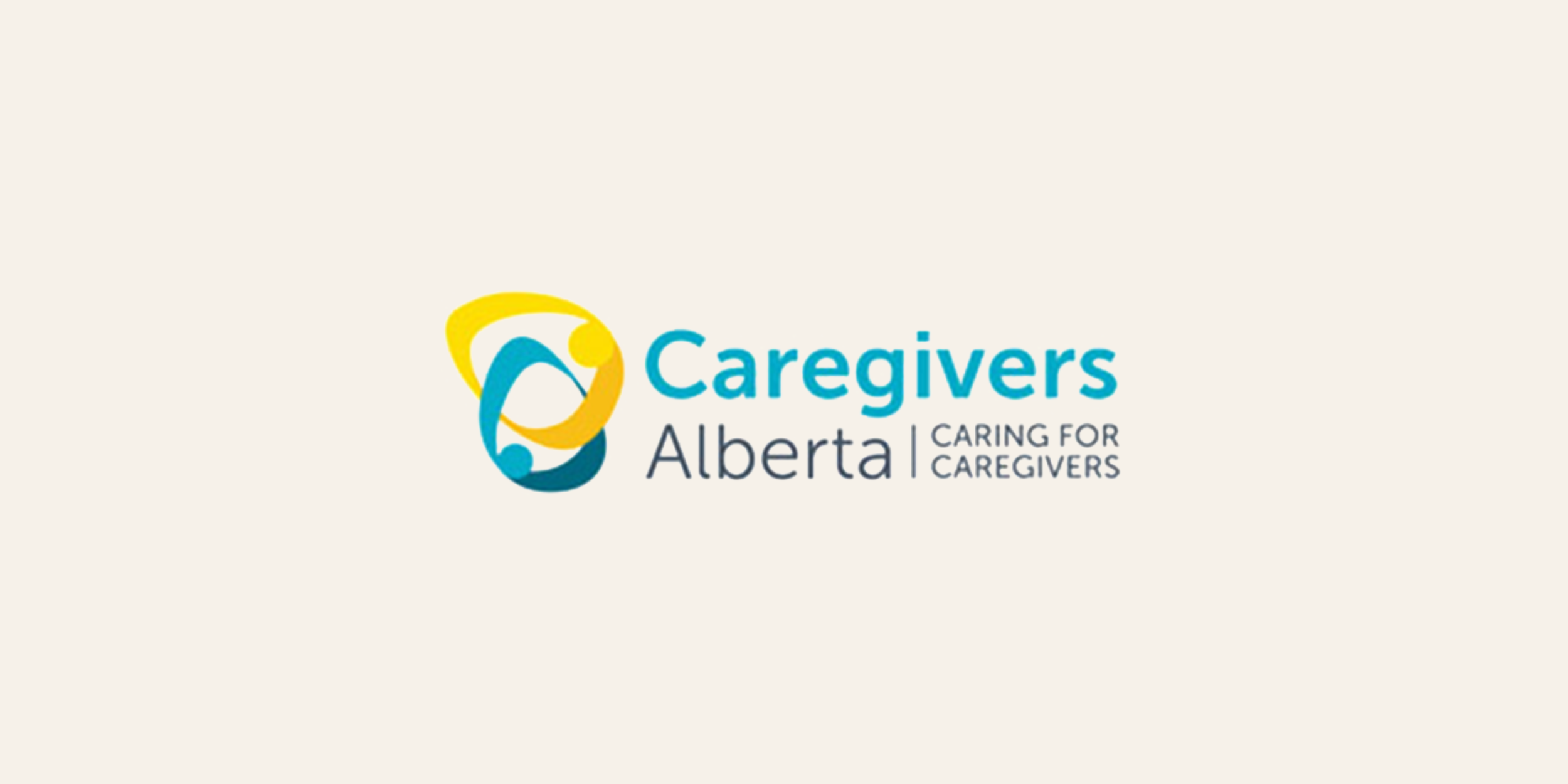 Logo for Caregivers Alberta, featuring blue and yellow abstract figure and text 'Caregivers Alberta' with the tagline 'Caring for Caregivers'.
