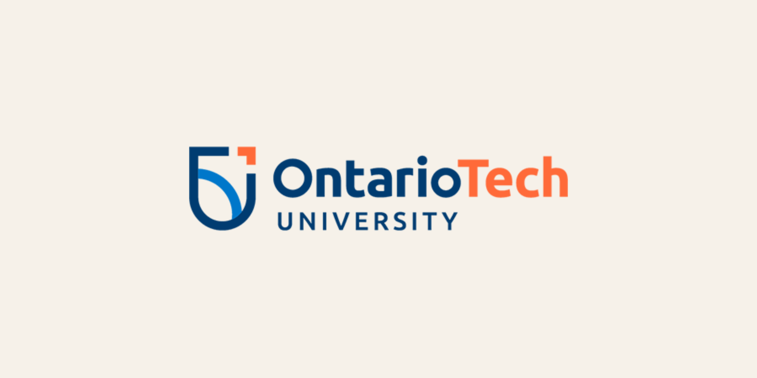 Ontario Tech University logo with text in blue and orange on a light background.