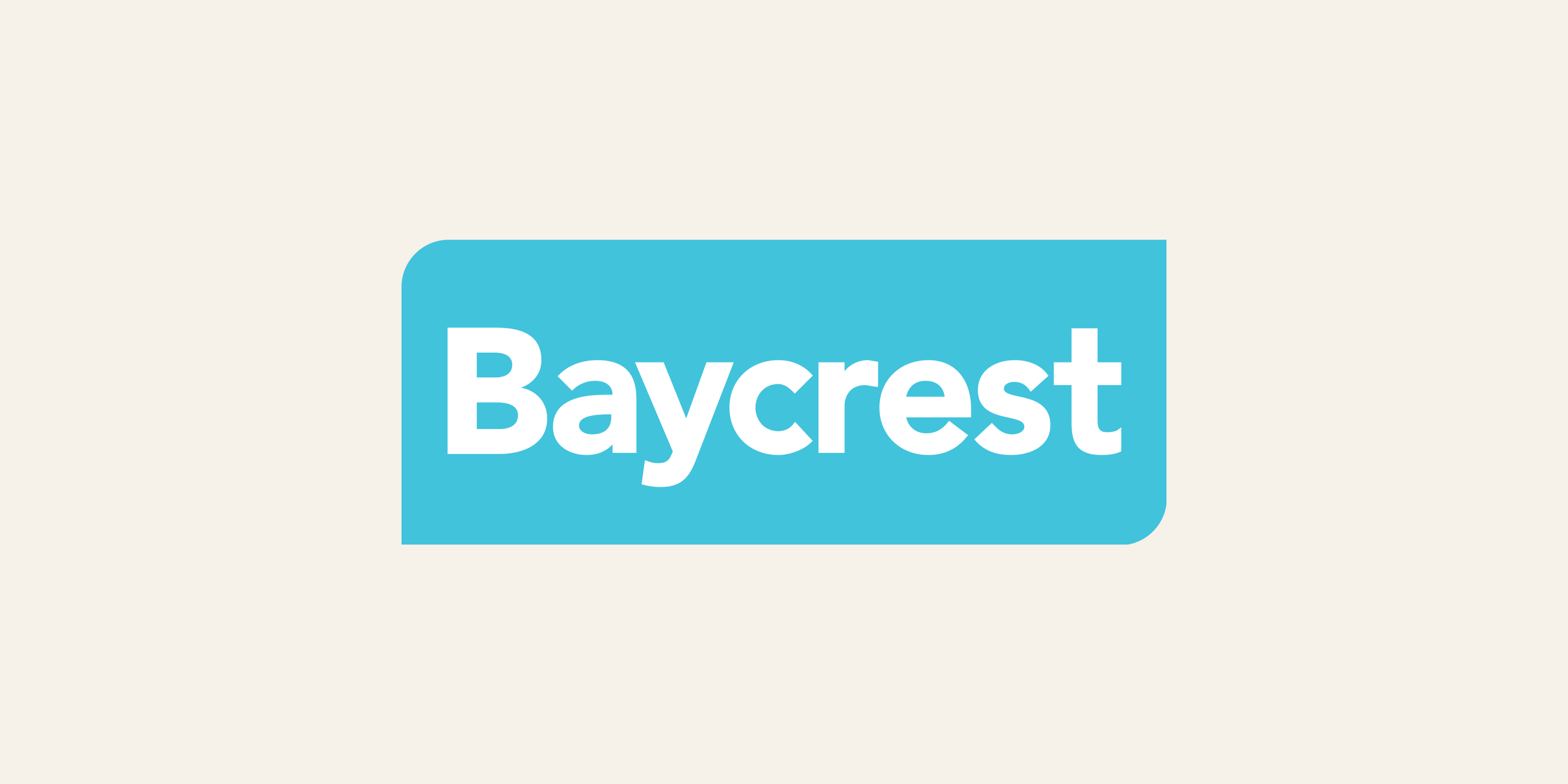 Blue rectangular logo with rounded corners and white text that says 'Baycrest'.
