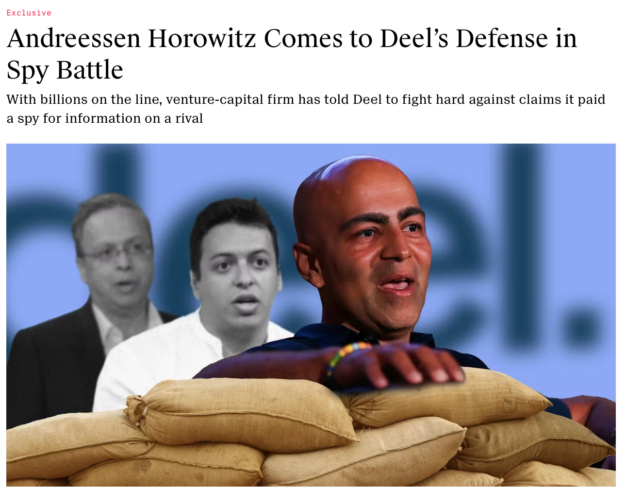 Andreessen Horowitz in Deel's Spy Battle (The Information, April 2025)