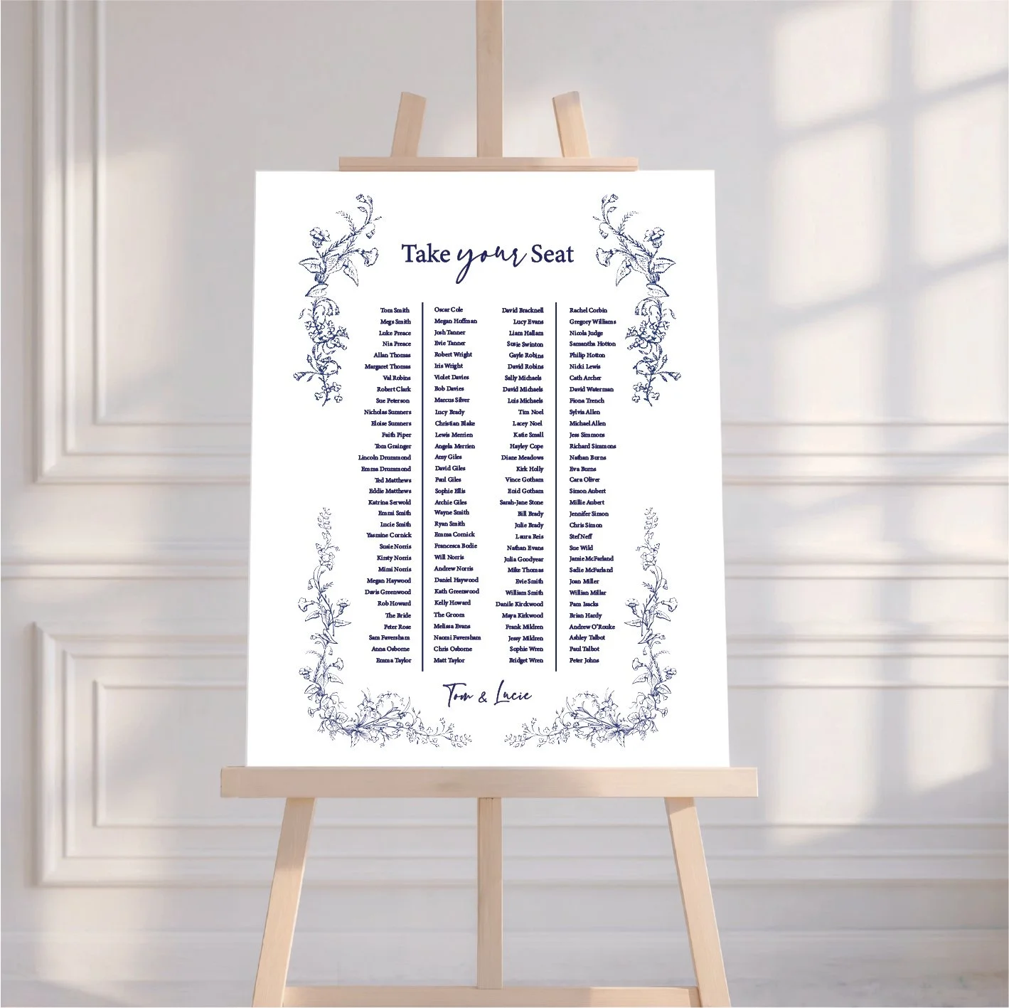 Delicate Navy Floral Wedding Seating Plan