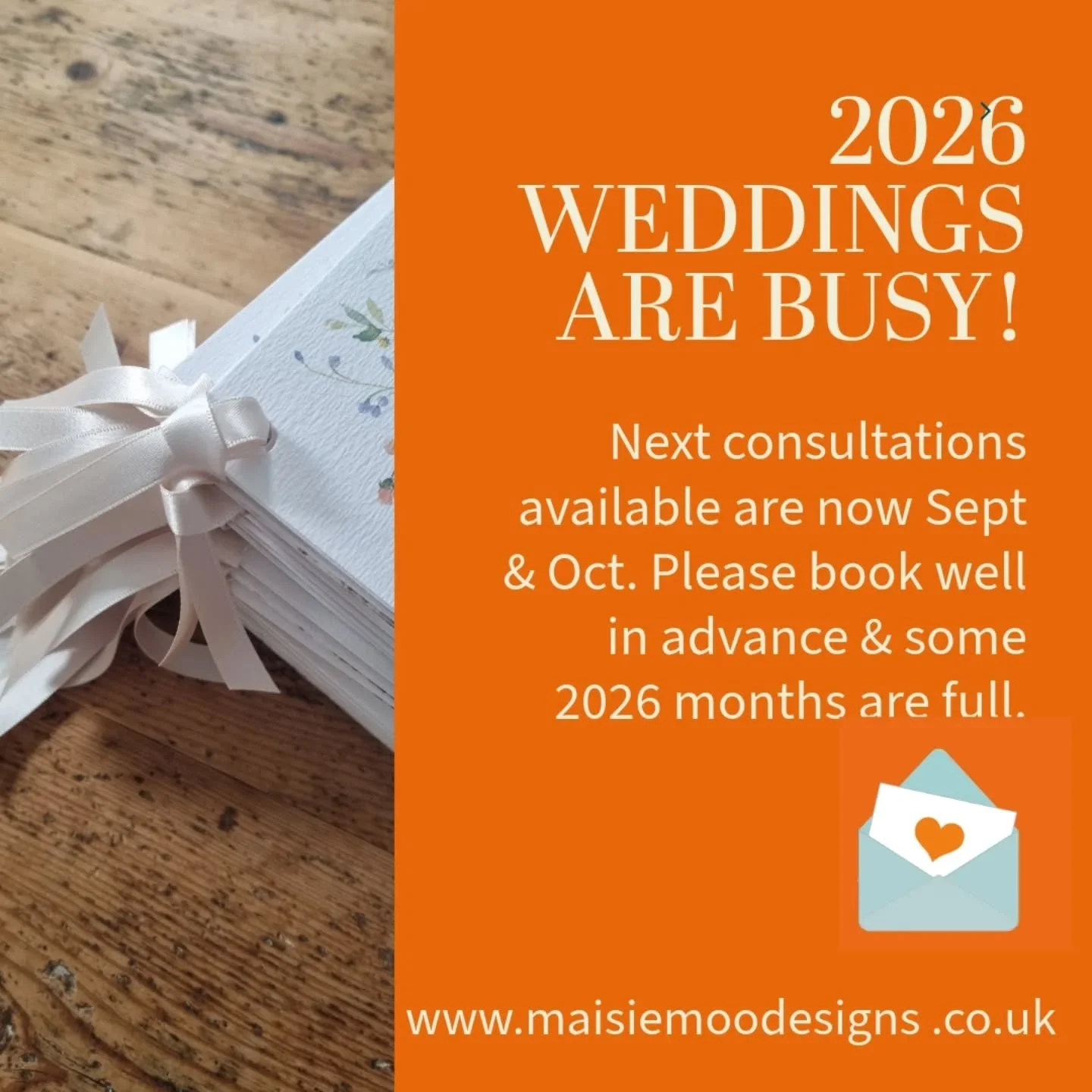 It's super busy at MMD HQ at the moment, in fact so much so not even much social media of current weddings! 😒 
Several couples have 2026 invites out already and I'm now taking consultation bookings for September and October. 
As many know, I only