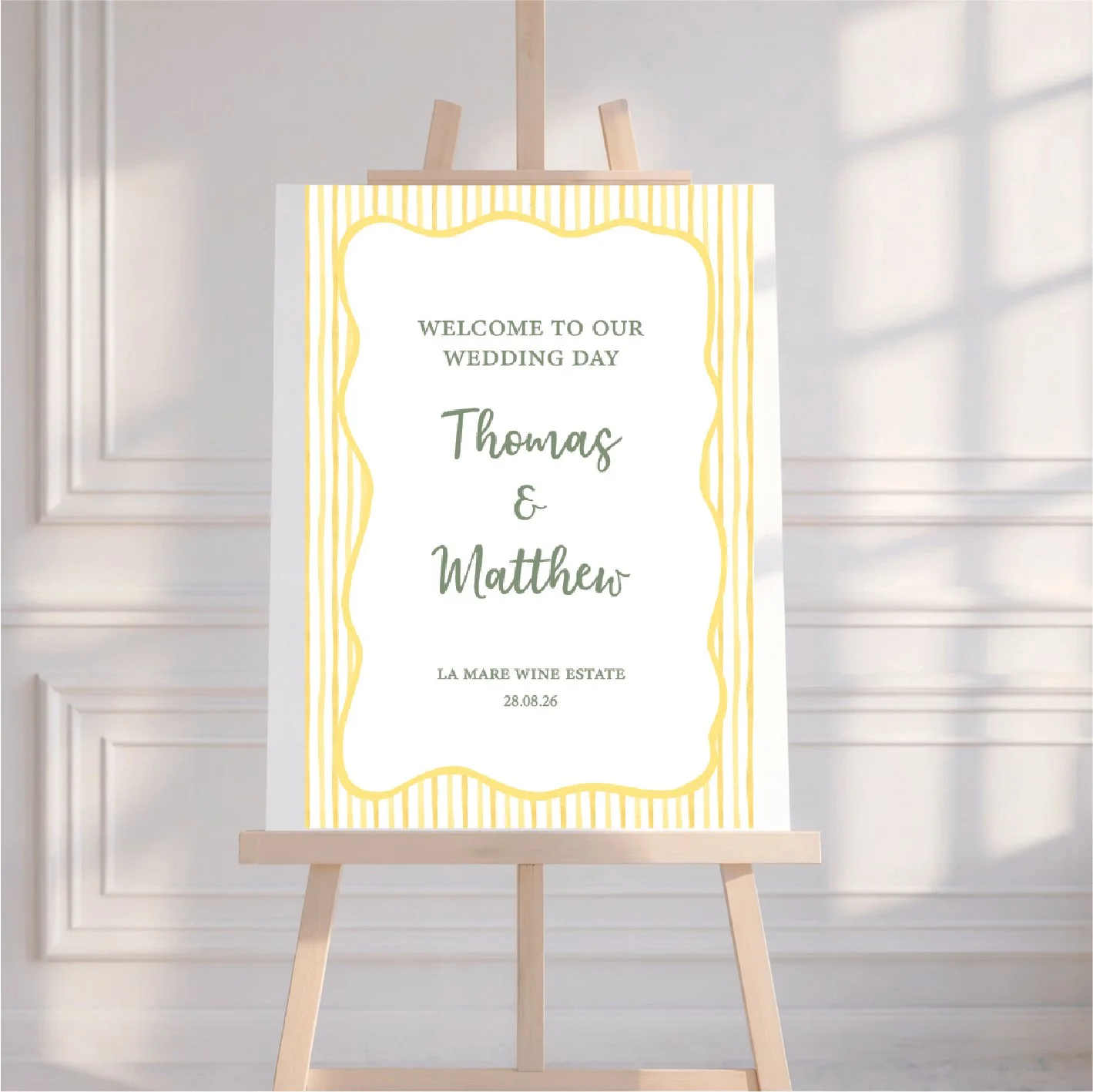 Yellow stripy Wedding Welcome Sign - other text colours available