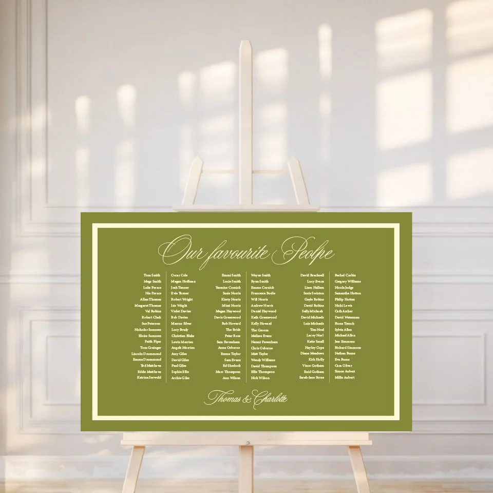Stylish Olive & Cream Wedding Seating Plan - available in other colours