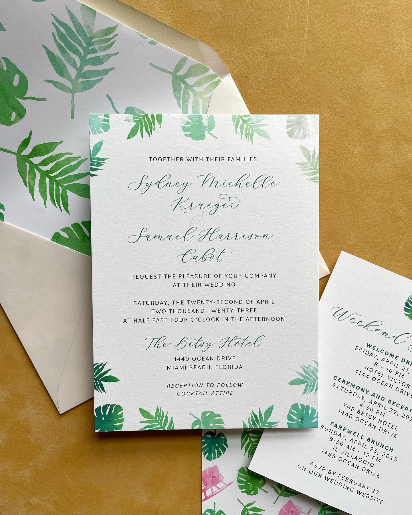 Happy wedding day to Sydney and Sam! I had the privilege of designing their custom invitations and day of stationery for their Miami Beach wedding. Lots of inspiration came from their venue, The Betsy Hotel, and the Miami Beach location 🏝️🌊☀️

Swip