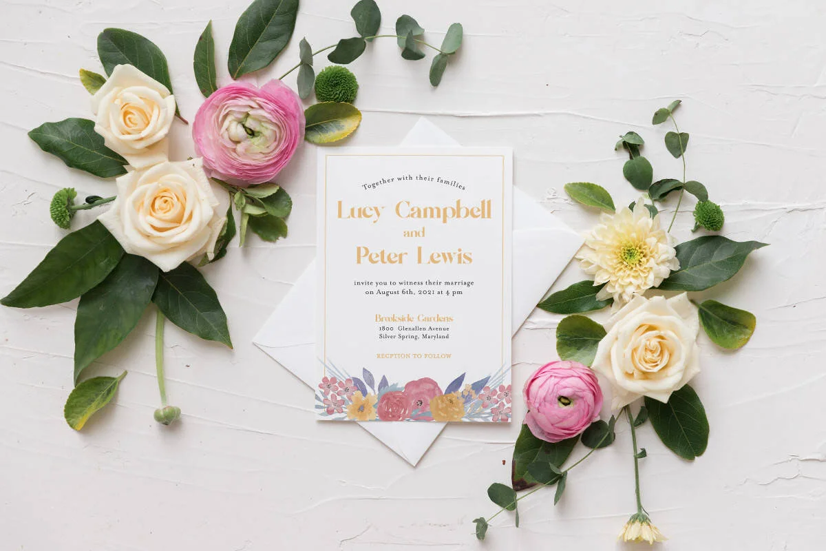 Floral Dreams Collection suite invitation with customized yellow text