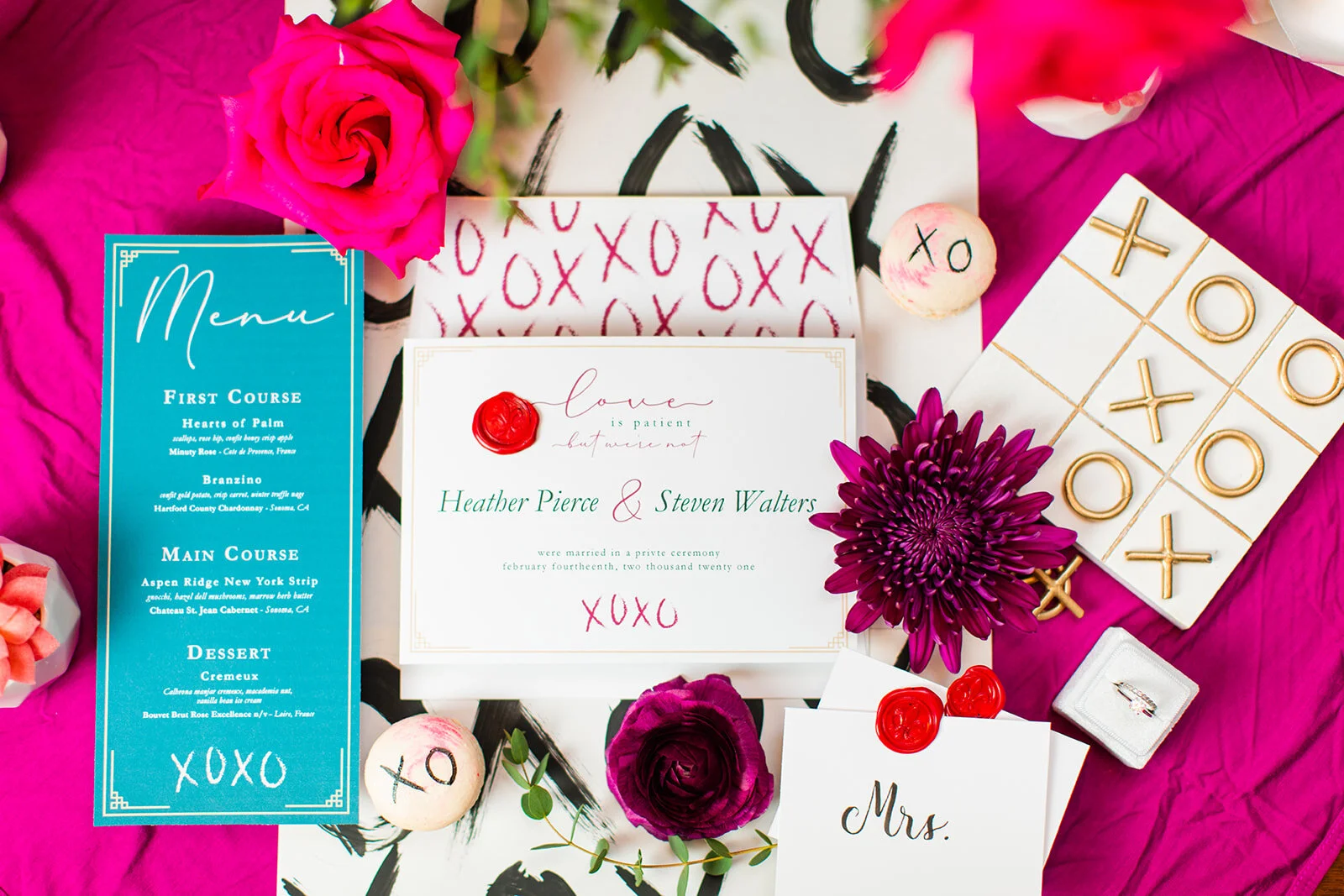 Valentine's Day elopement custom suite and dinner stationery