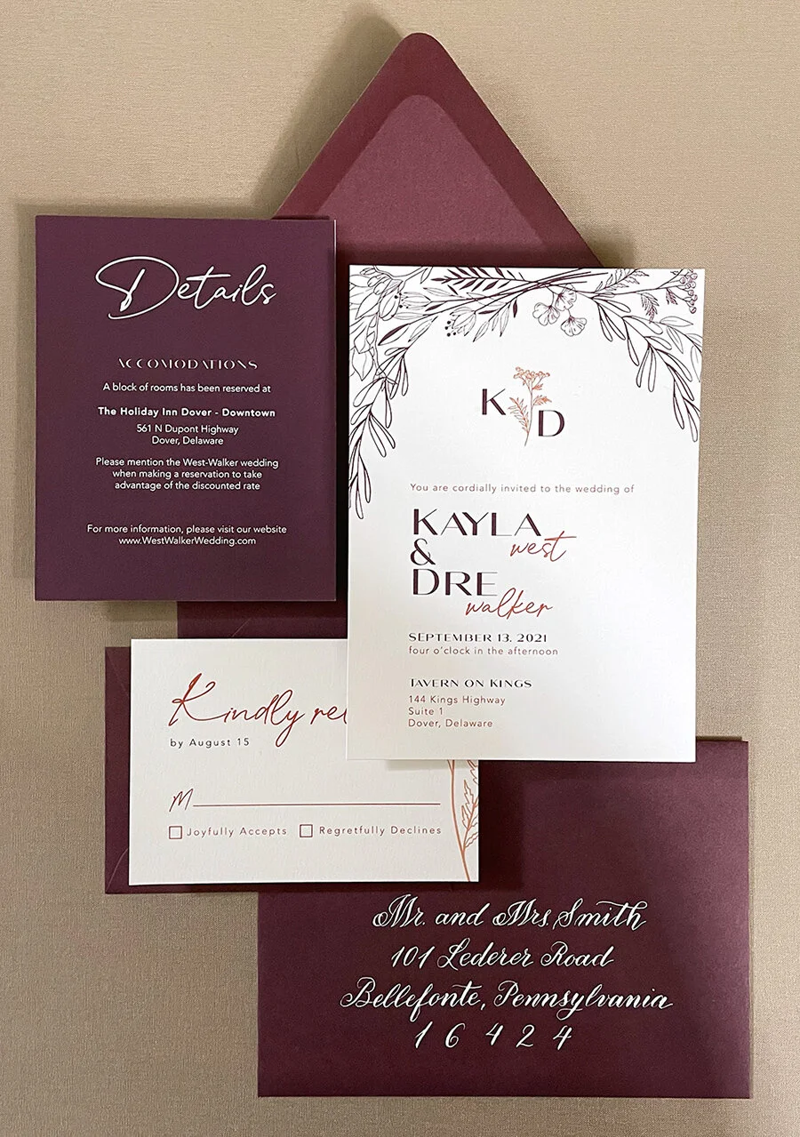 Custom invitations for a fall garden wedding