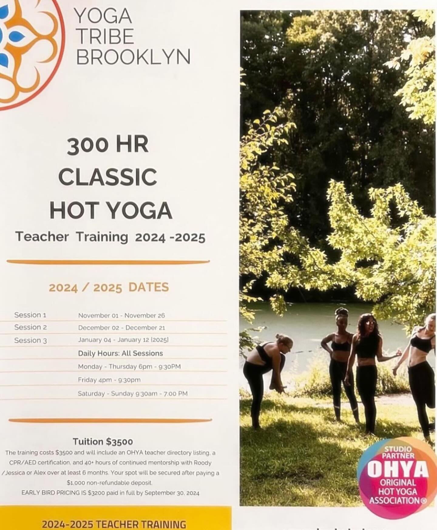 YOGA TRIBE BROOKLYN: TEACHER TRAINING November 01, 2024 - January 12, 2025.

This 300-hour YTB teacher training program provides you with the essential skills to lead a comprehensive 26&amp;2 class. The program is spread over three months to accommod