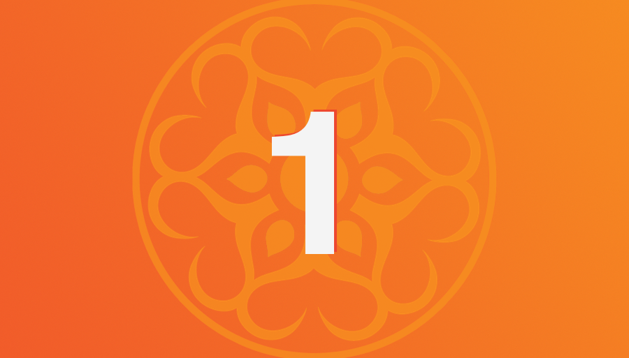 Number 1 over a decorative orange background with a symmetrical floral pattern behind it.