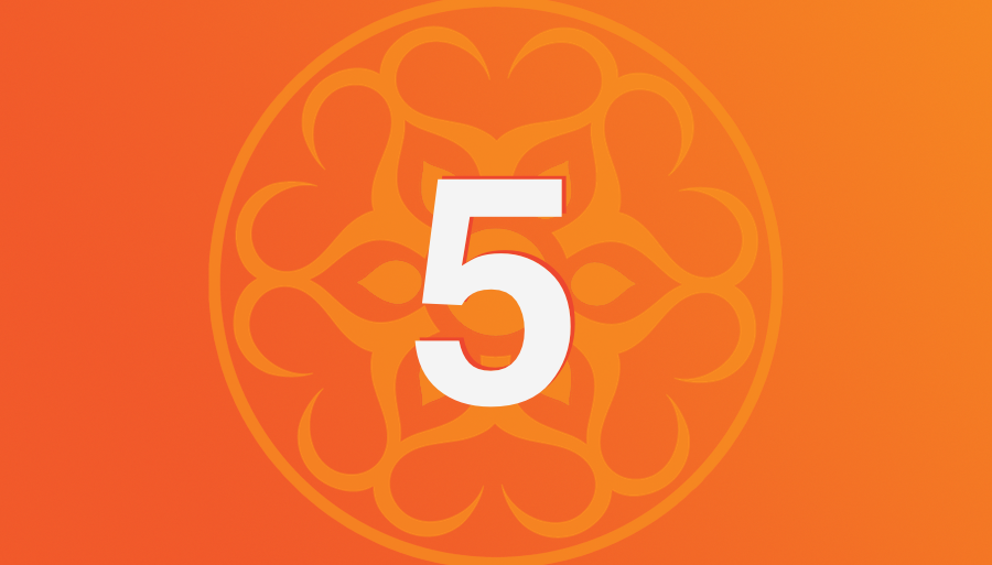 Orange background with a decorative circular design and the number 5 in white at the center.