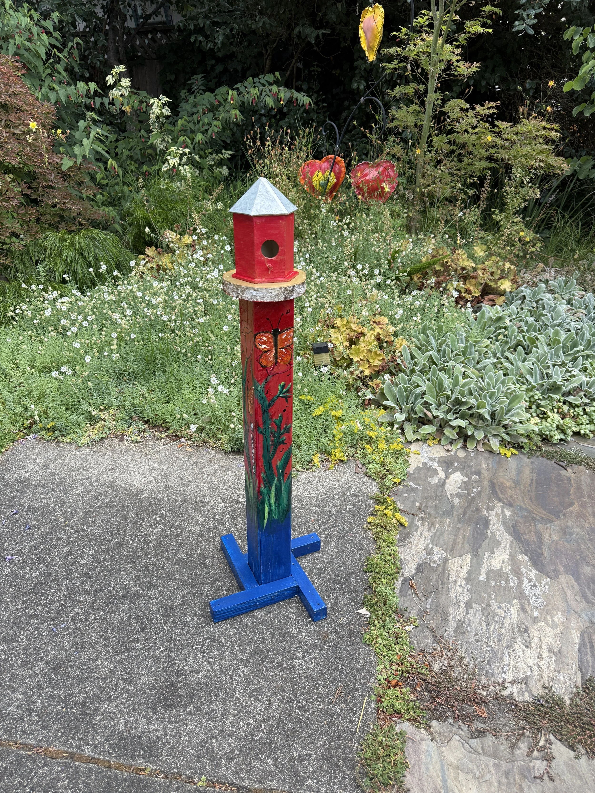 3' Garden Totem Birdhouse : "Art, Music, Dance"