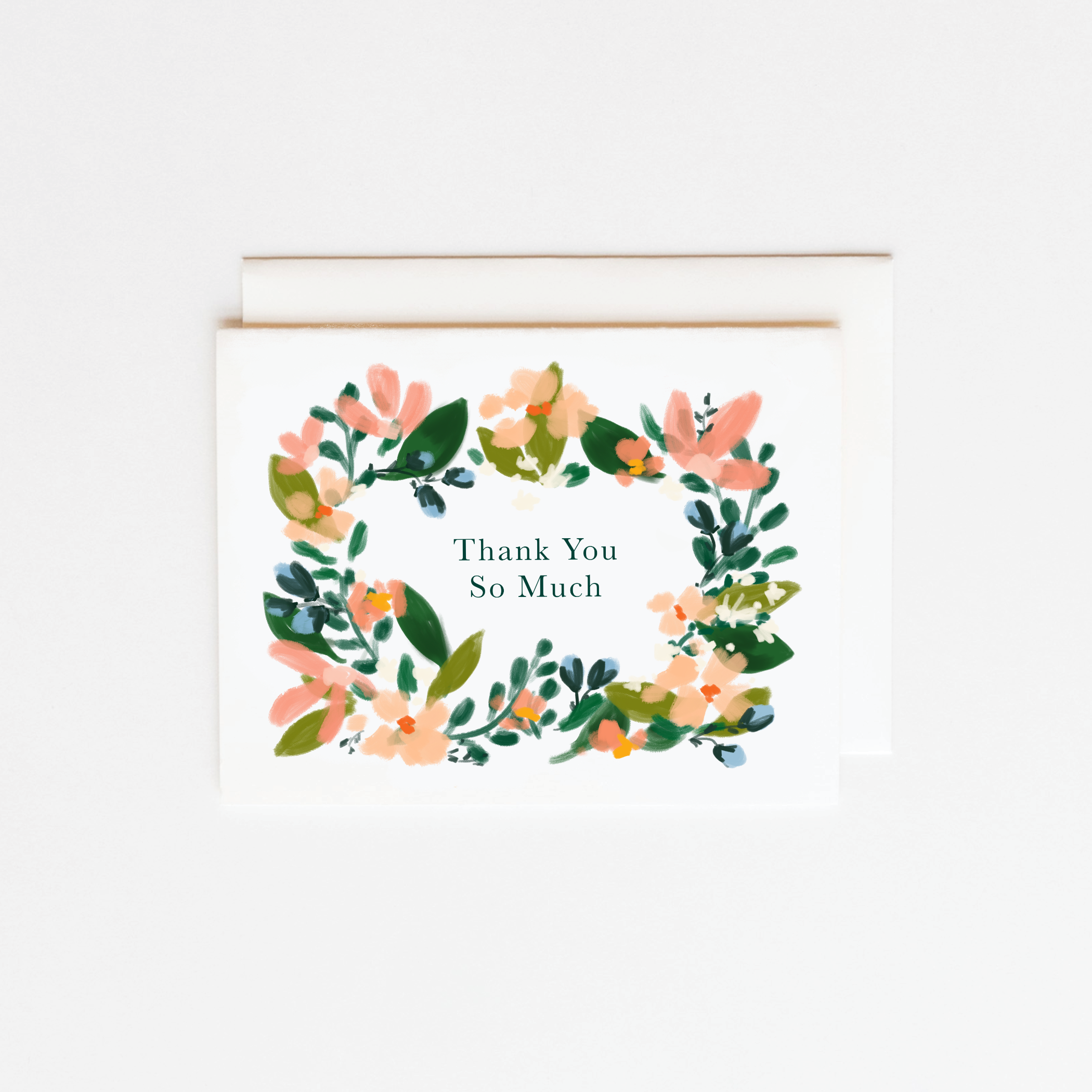 Thank you card with floral border and "Thank You So Much" text.
