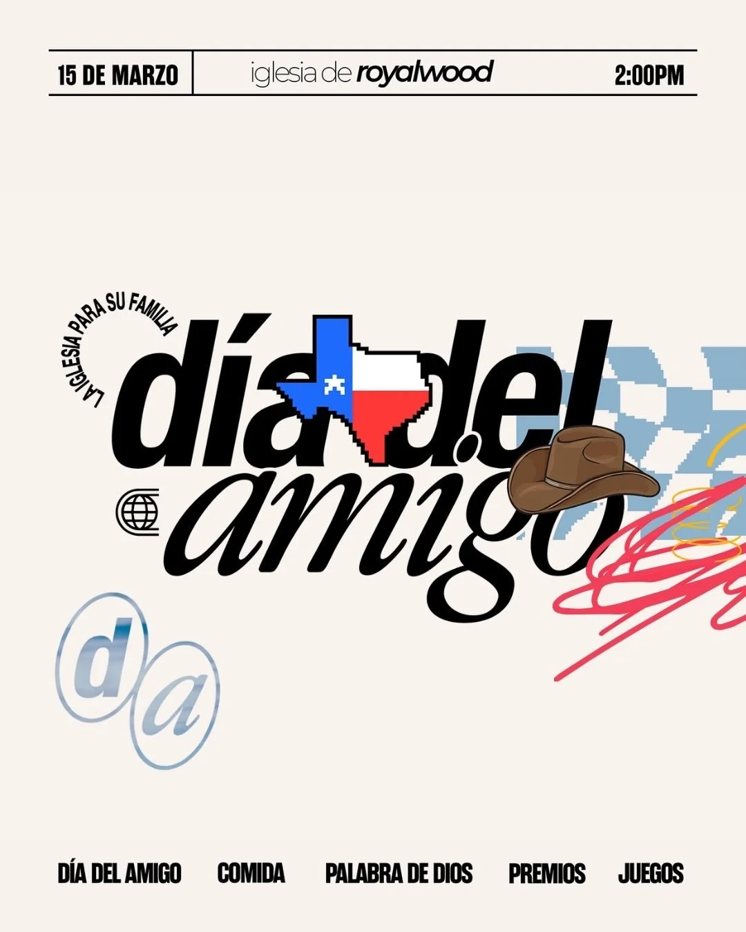 Se aproxima el D&iacute;a del Amigo al estilo Tejano en Iglesia de Royalwood ser&aacute; Marzo 15 a las 2:00PM. 🤠

Te invitamos a la iglesia para su familia Pastor Samuel y Maribel Mendizabal Tendremos un dia especial con premios, juegos, comida y s