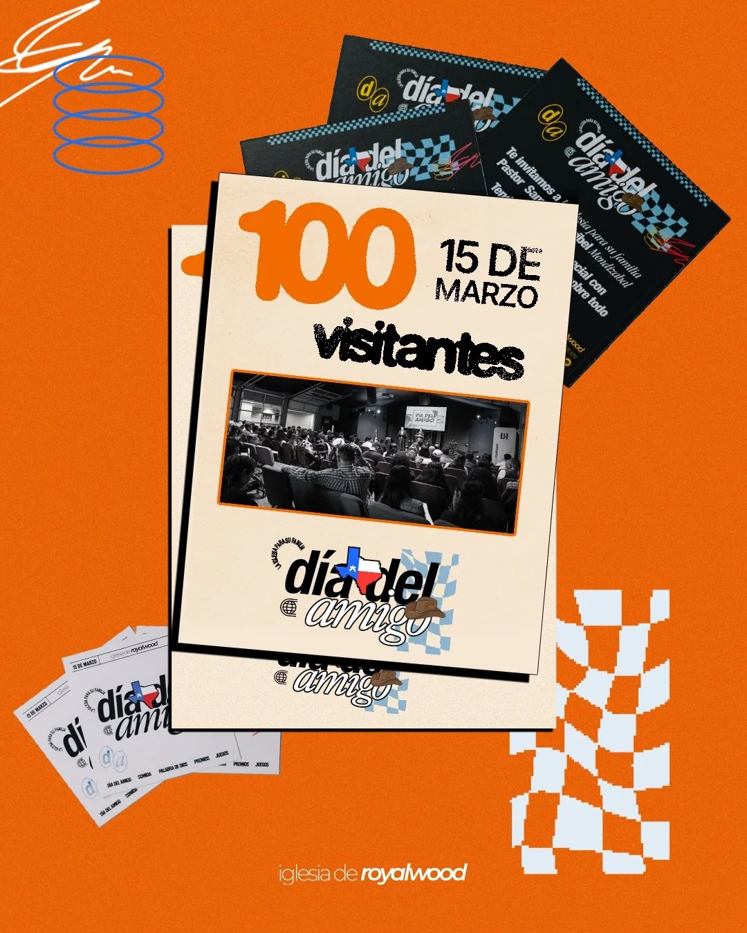 &iexcl;Familia Royalwood! 
Este domingo 15 de marzo celebramos el D&iacute;a del Amigo al estilo tejano a las 2:00 p.m.

Despu&eacute;s del servicio:
🍔 Comida deliciosa
🐂 Toro mec&aacute;nico para todos los tejanos! 
🎉 Diversi&oacute;n garantizada