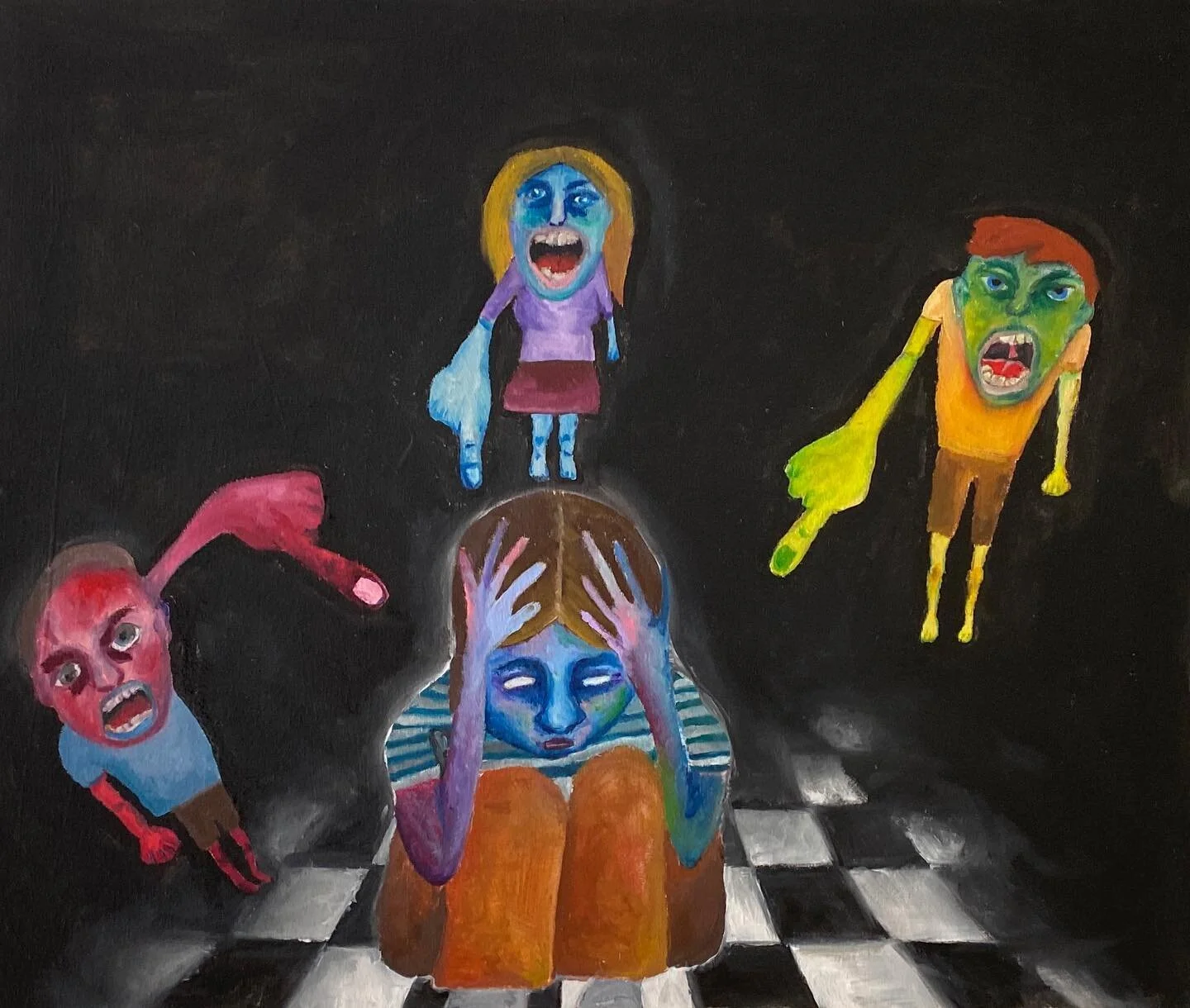 20in by 24in. This oil painting is about blame and dysfunction in families. Take a closer look in the gallery section of Art for Mental Health&rsquo;s Website - link in bio. Mental Health resources are linked, too. 💙💚🎨 

 #art #oilpainting #mental