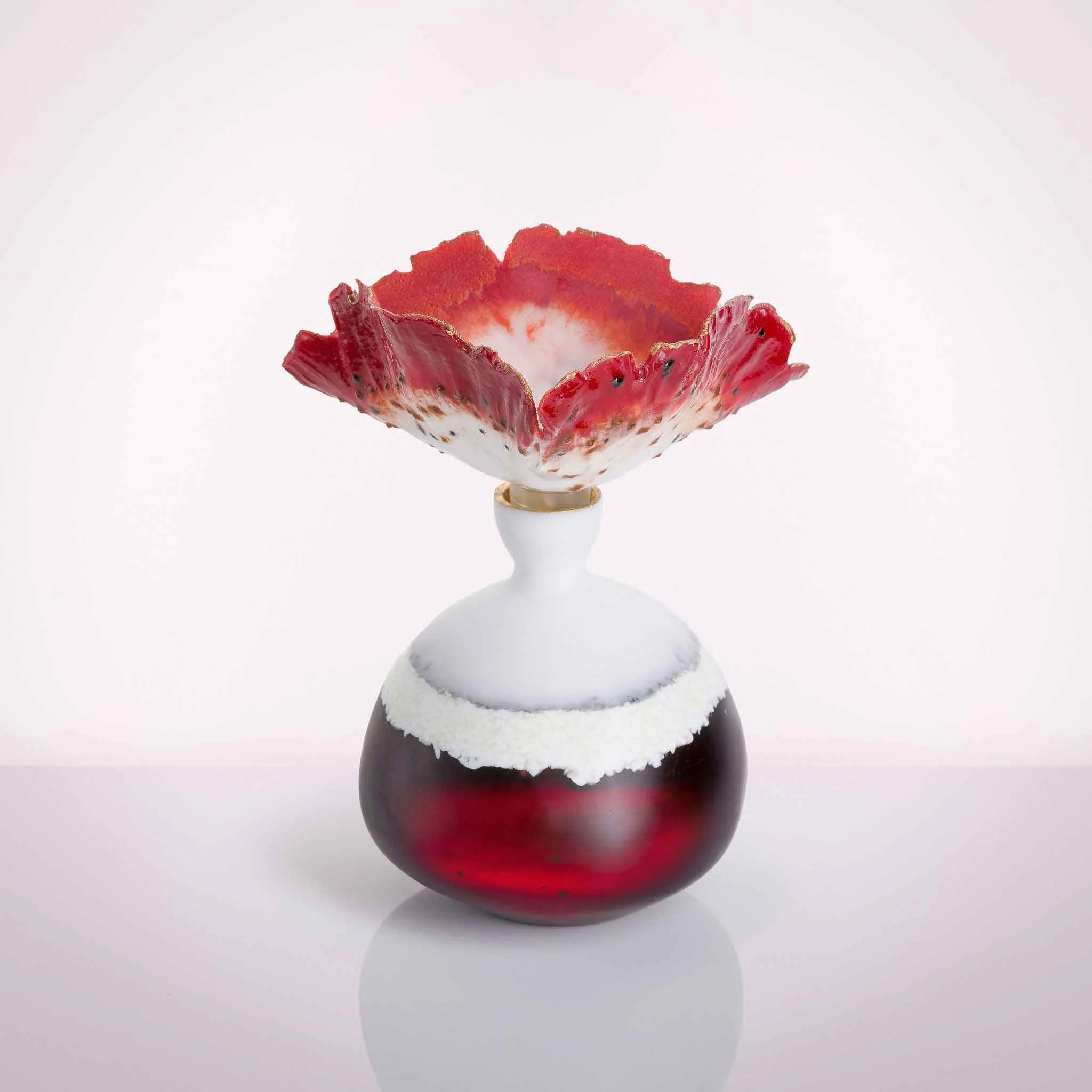 Mutualism Bottle in Red, Cast Glass and Pate de Verre Glass Stopper