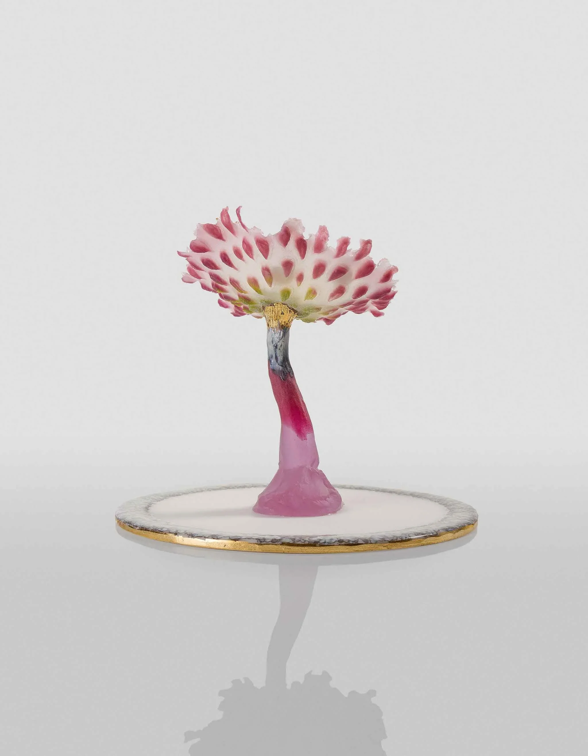 Pink Mushroom, Cast Glass and Pate de Verre Glass, Sea Urchin Shell and Gilding