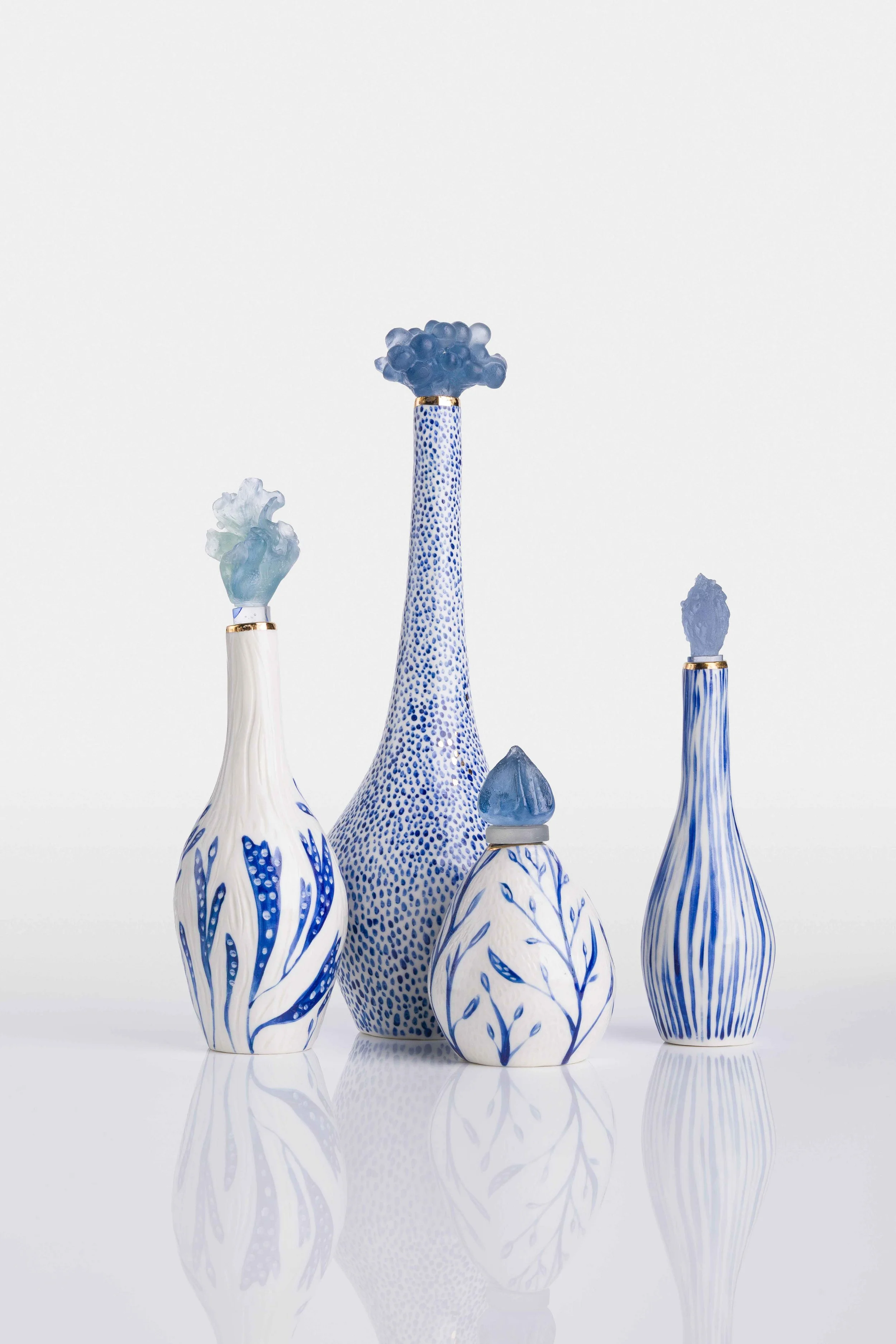 Porcelain Bottles with Cast Glass Stoppers