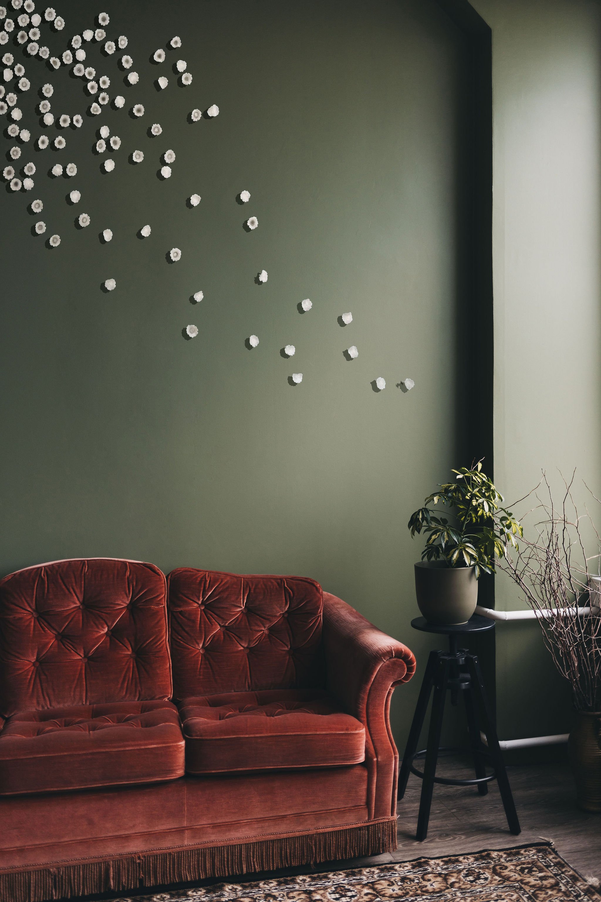 Blossoms, pate de verre wall installation