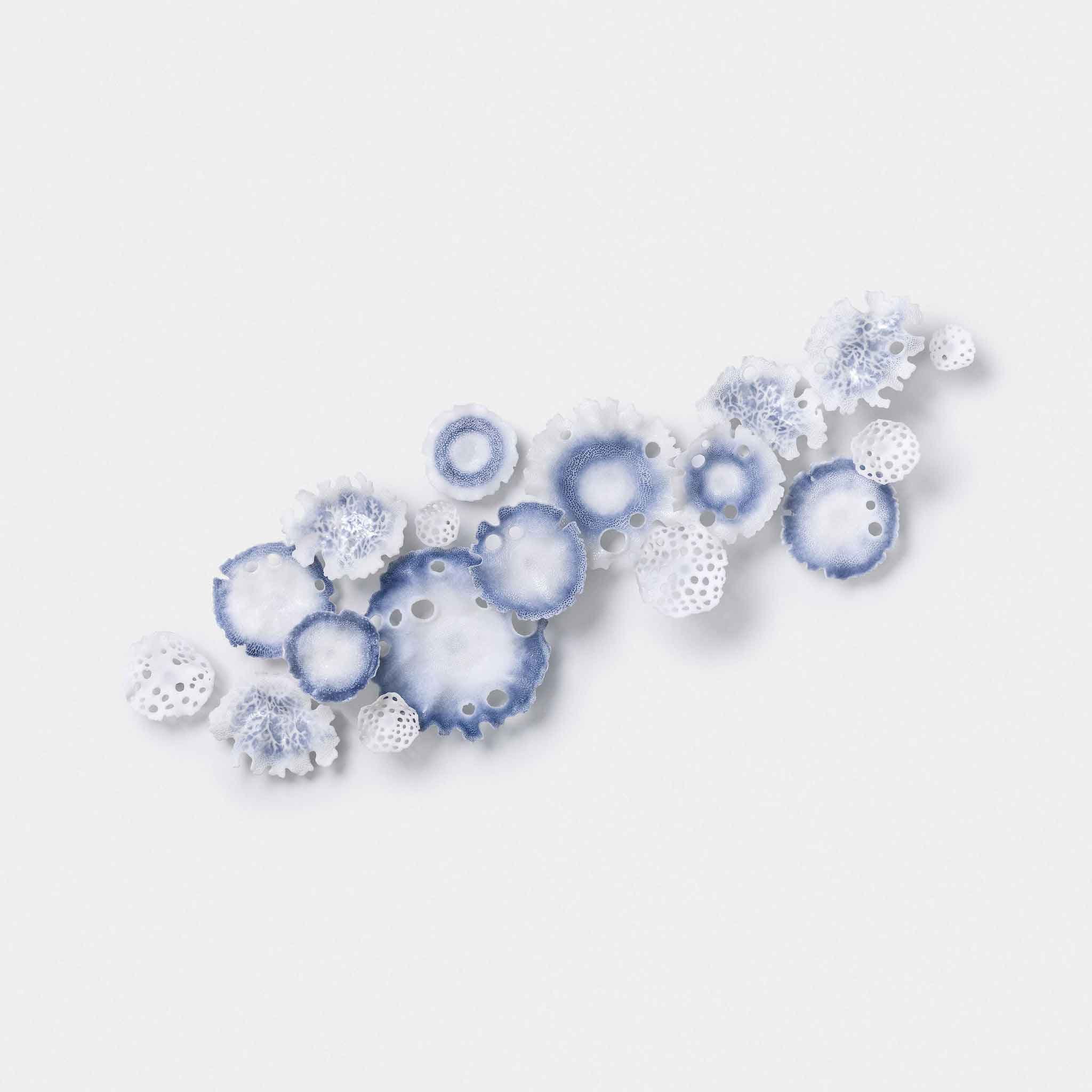 Glimmers- Textures of Coral in Blue, Pate de Verre Glass, 120x80cm 
