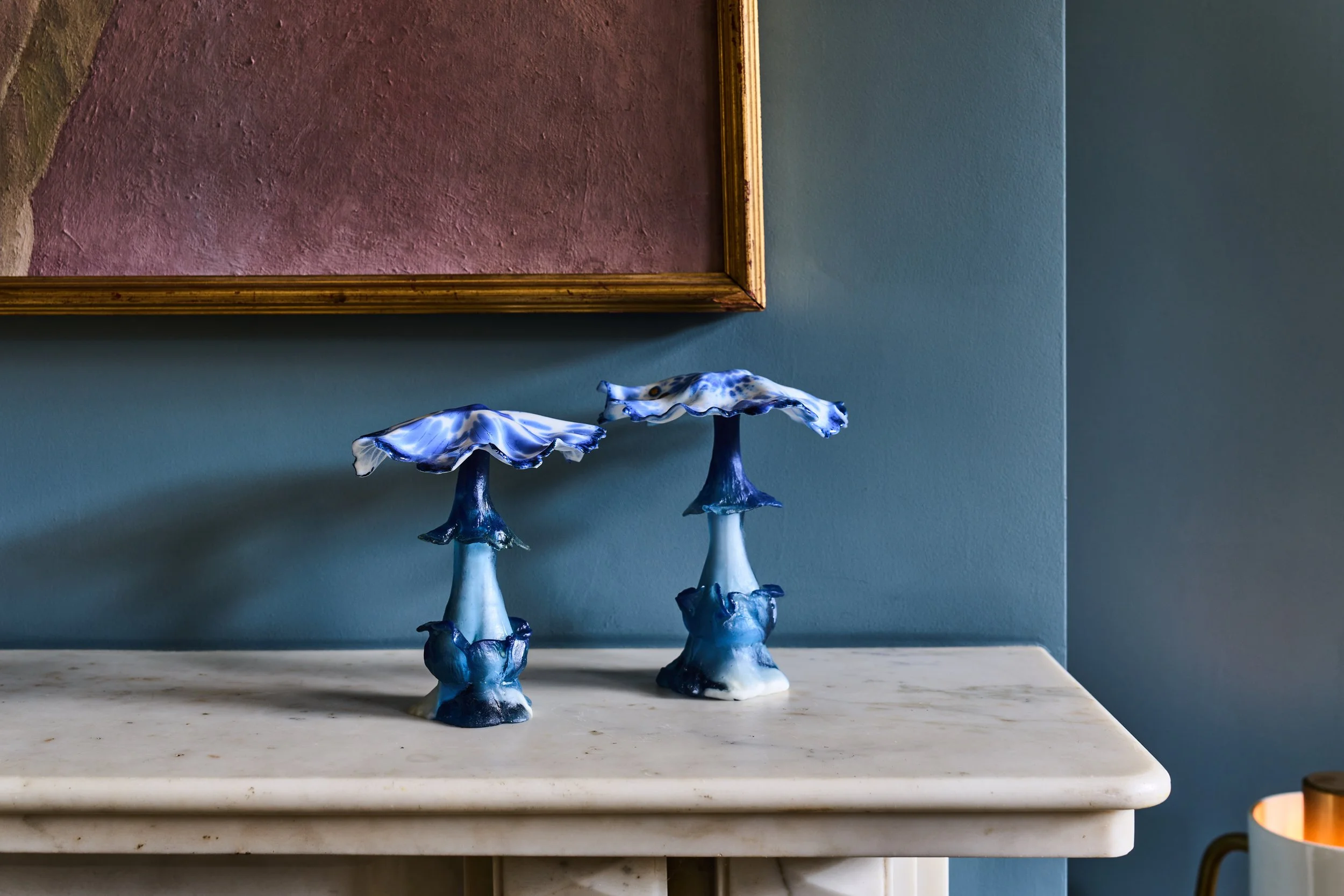 Blue Mushrooms, Cast Glass and Pate de Verre Glass 18x12cm