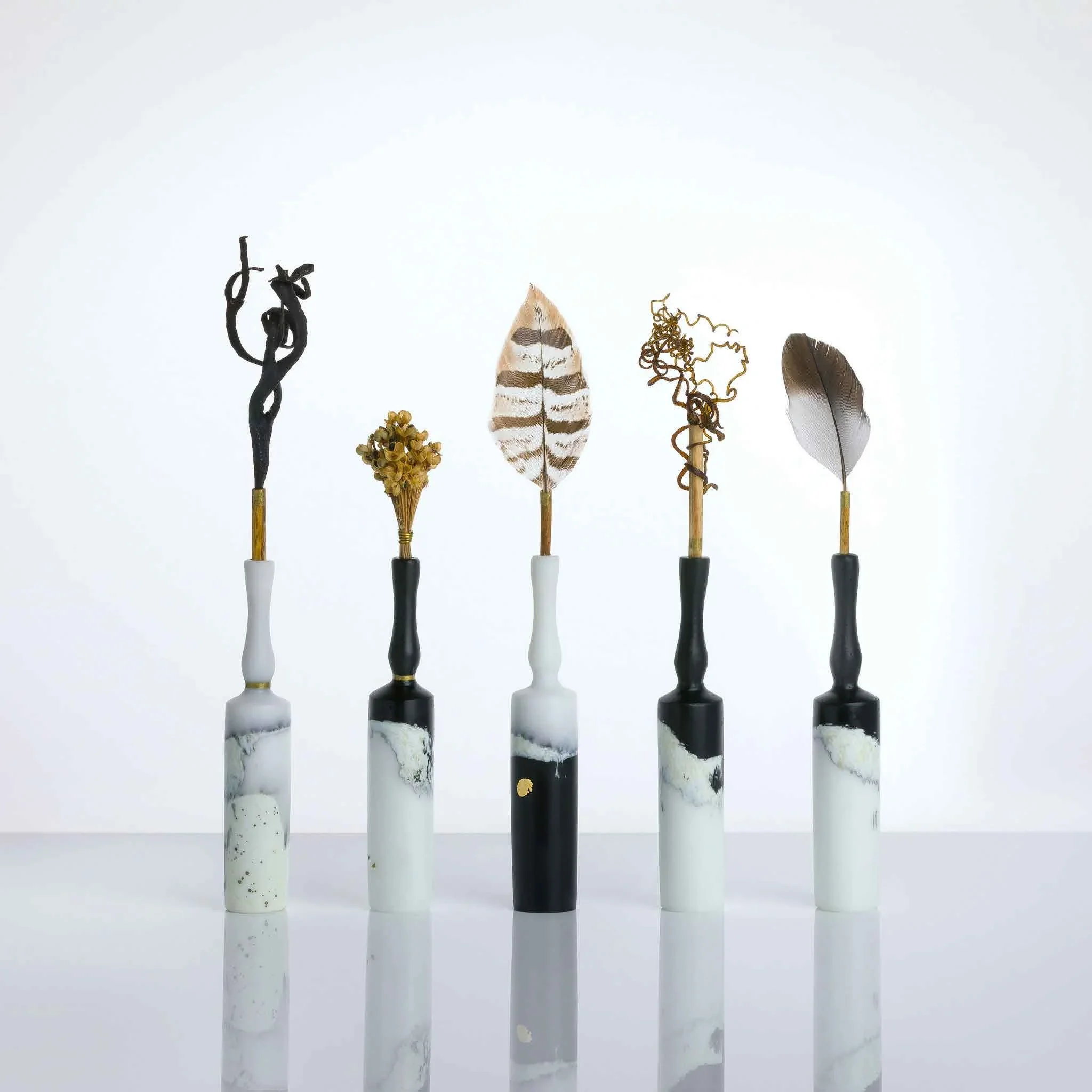 Sea Collection Bottles, Cast Glass, Natural Found Objects and Gilding