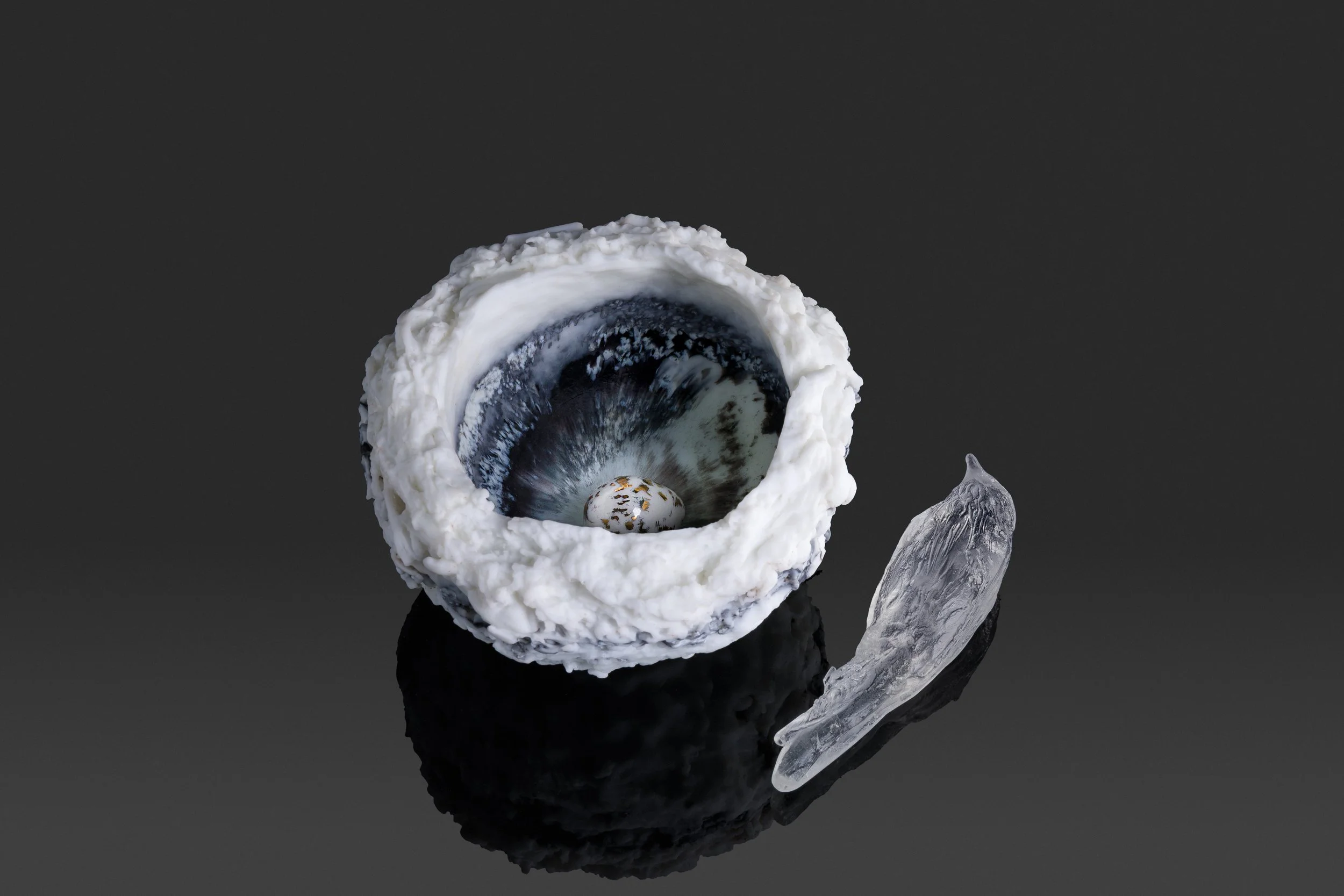 Second Spring Cast Glass Bird and Nest with Porcelain Egg.jpg