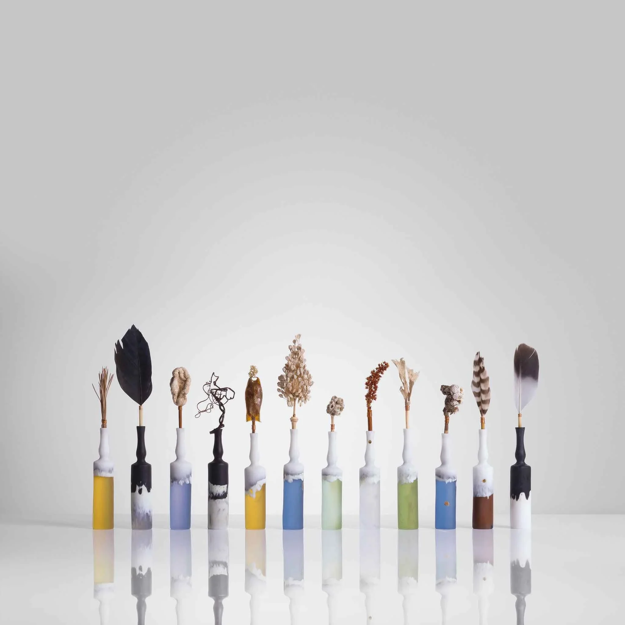 Sea Collection Bottles, Cast Glass, Natural Found Objects and Gilding