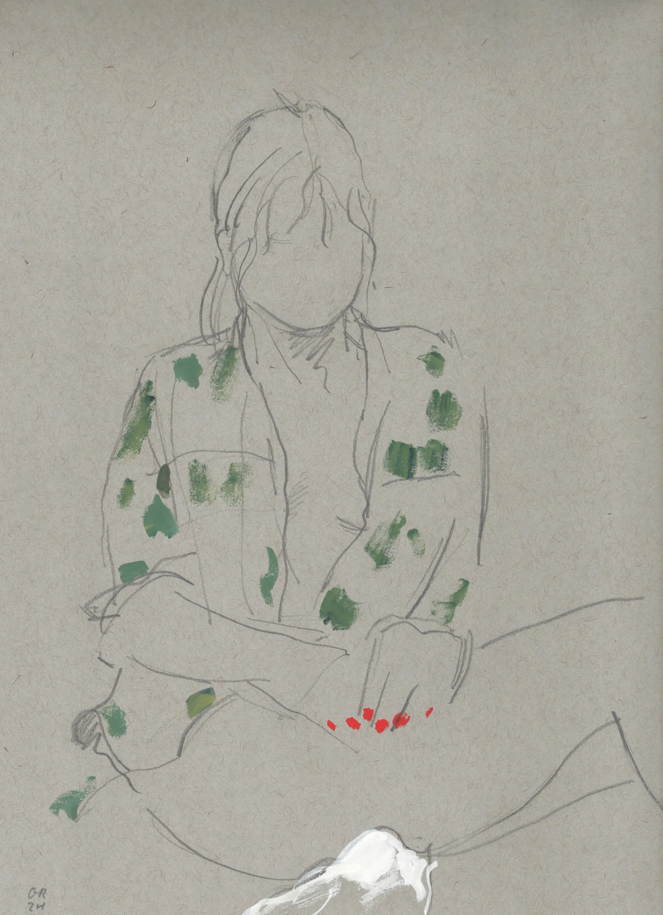 Gideon Rubin, Untitled, 2024, Graphite and gouache on paper, 30.5 x 23 cm, 12 x 9 inches