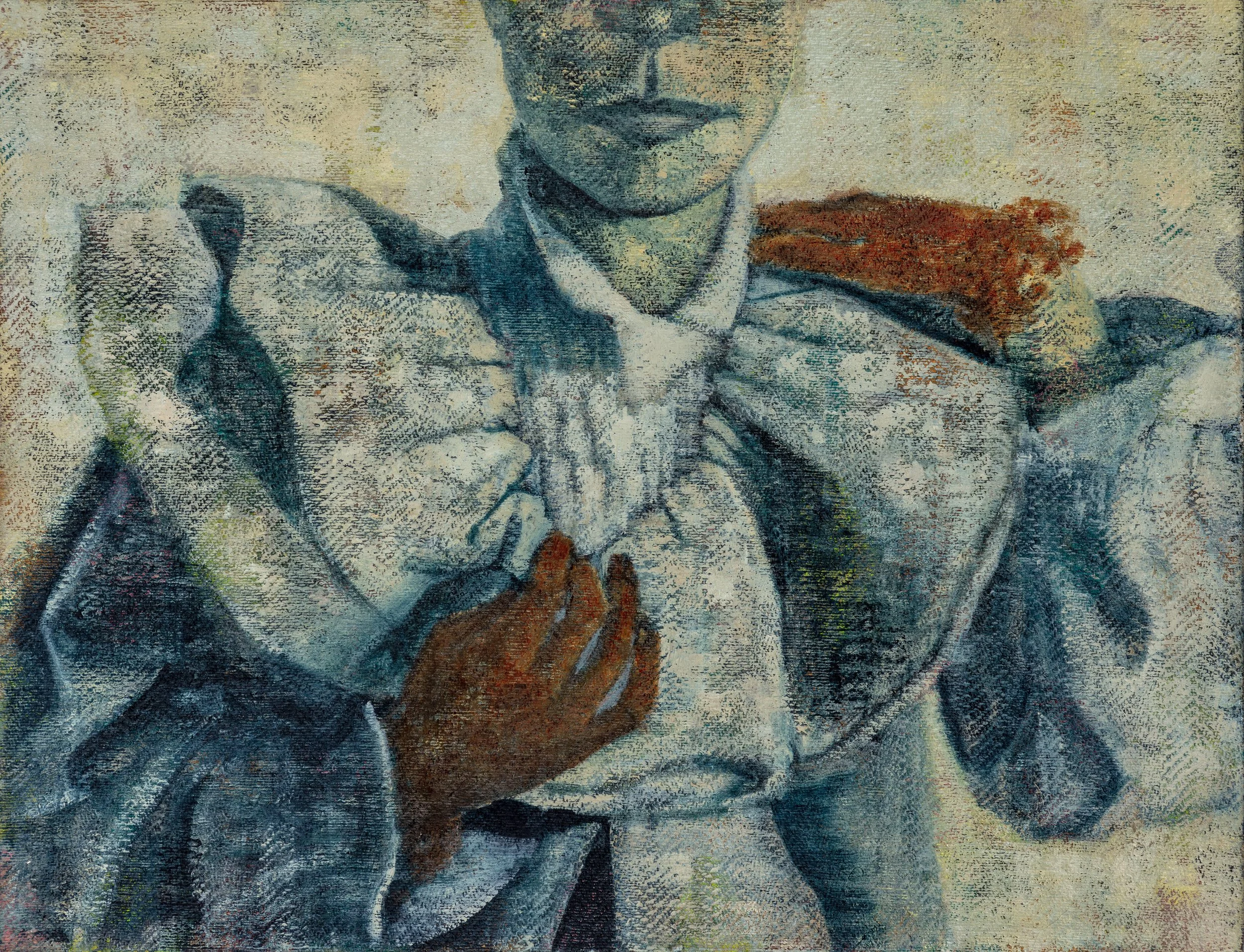Sara Berman, Red Gloves, 2025, oil on linen, 28.5 x 37 cm